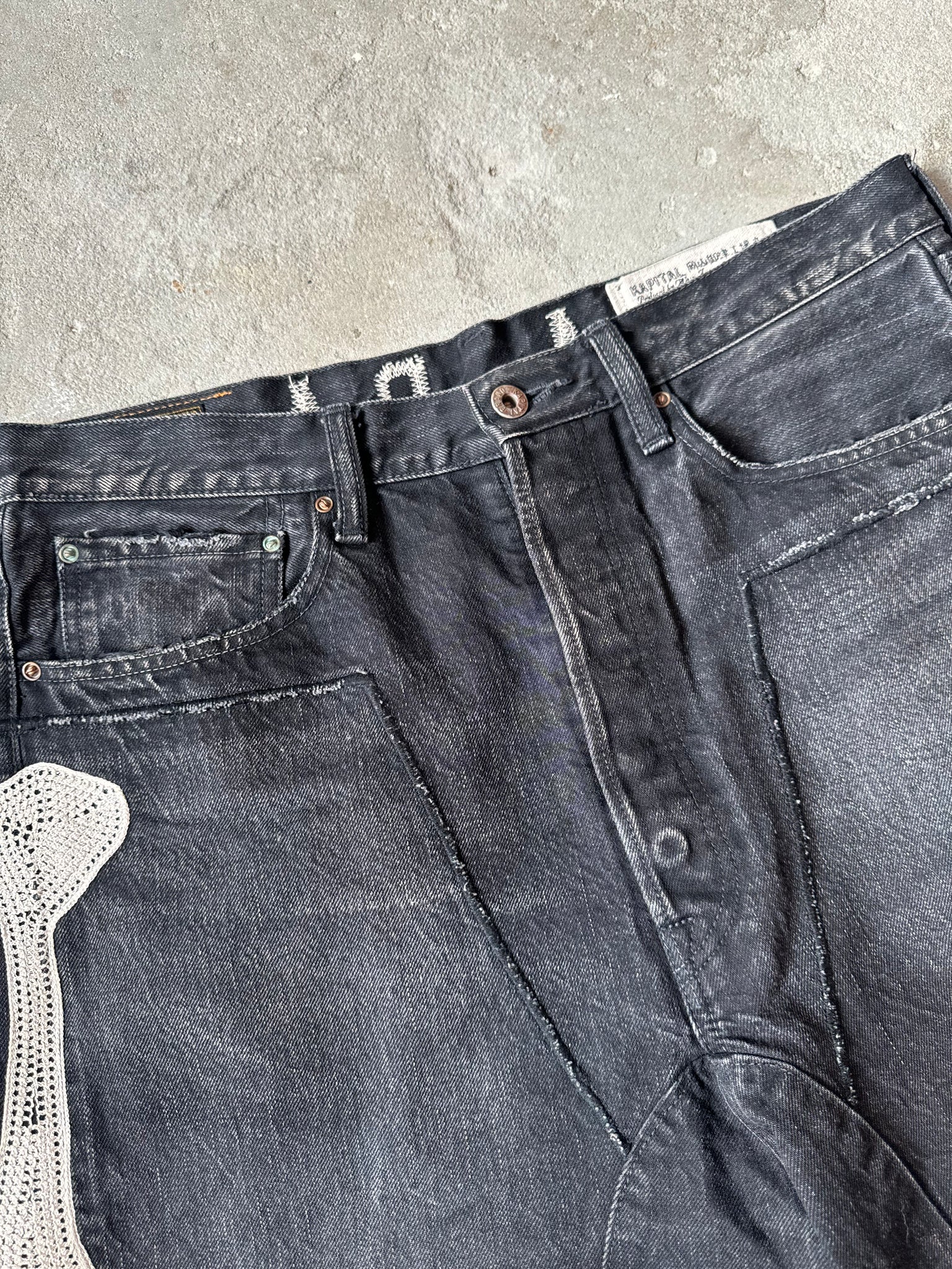 Kapital Kountry Skeleton Black Denim Shorts