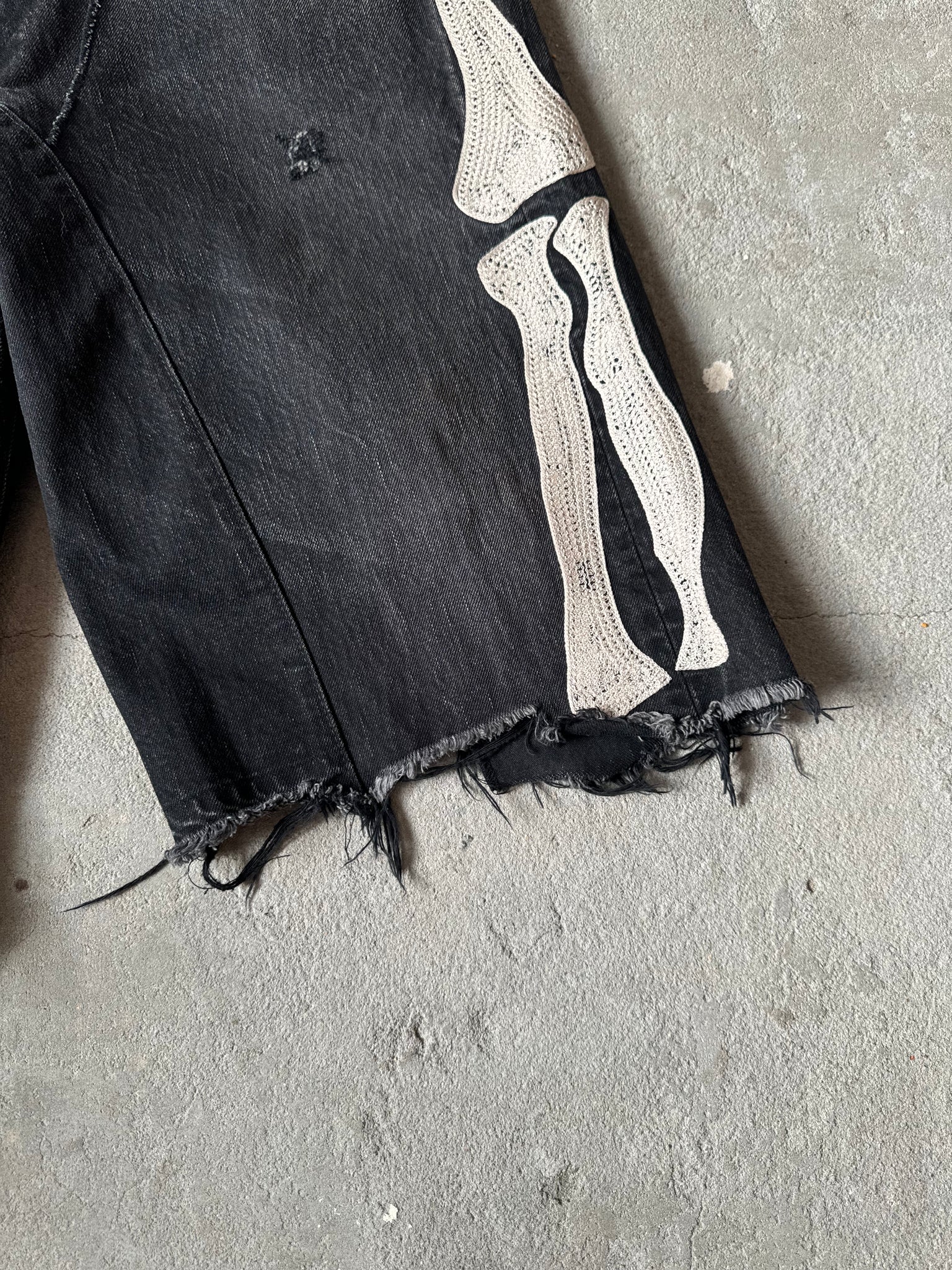 Kapital Kountry Skeleton Black Denim Shorts