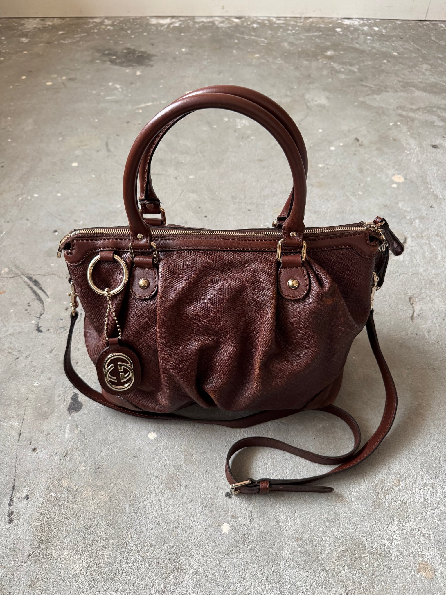 Gucci 2Way Diamante Sukey Shoulder Bag Brown