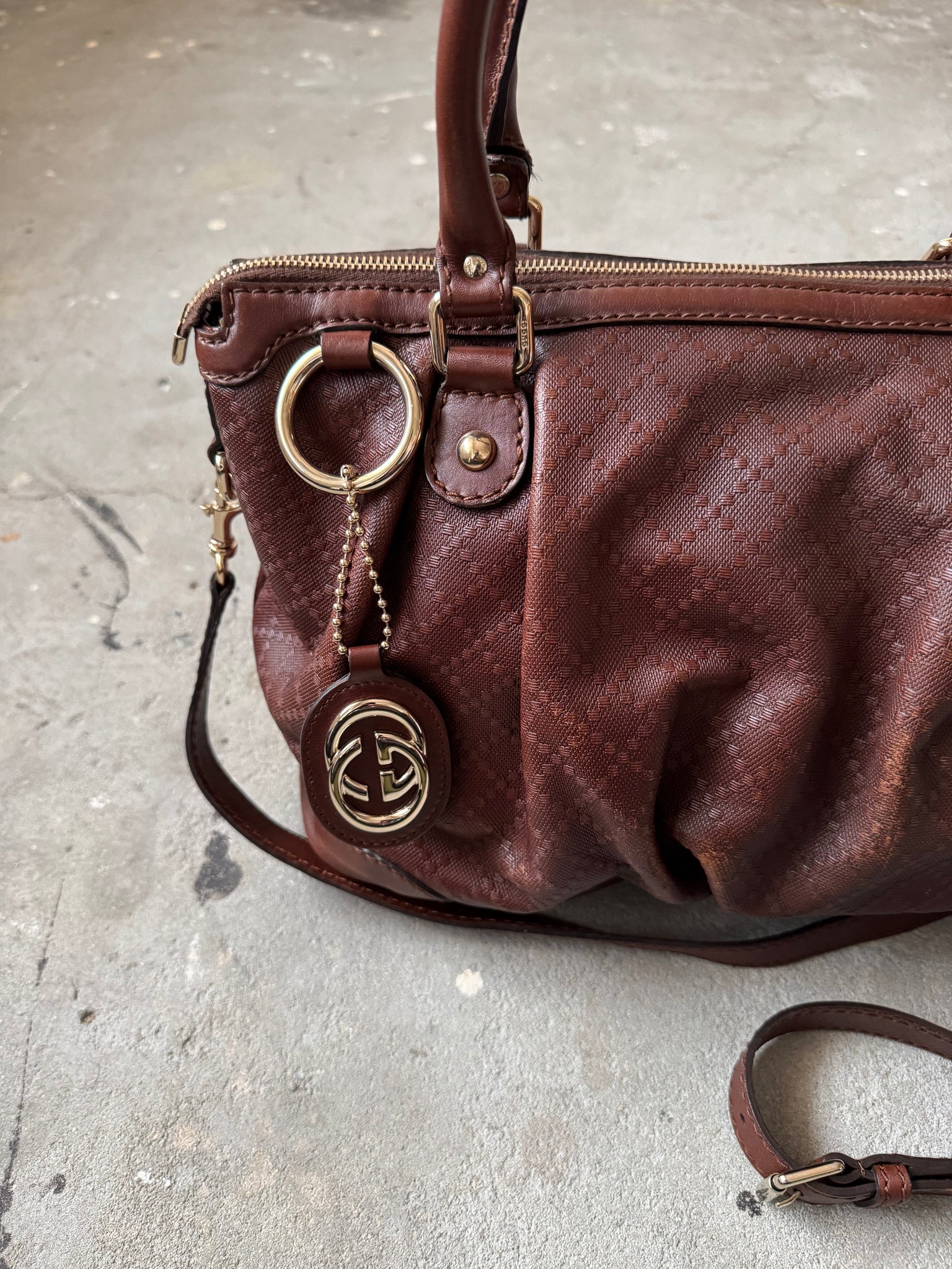 Gucci 2Way Diamante Sukey Shoulder Bag Brown