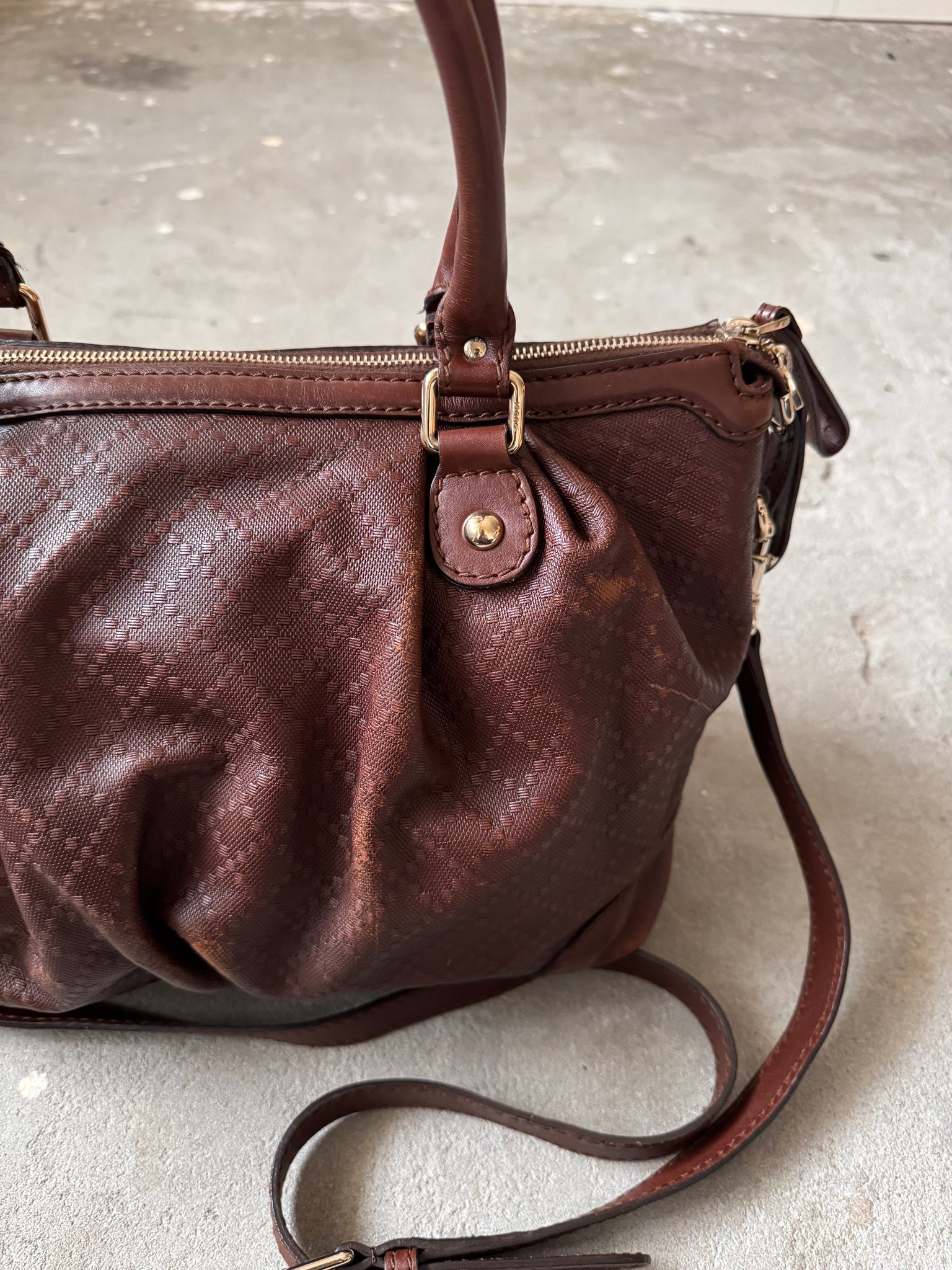 Gucci 2Way Diamante Sukey Shoulder Bag Brown