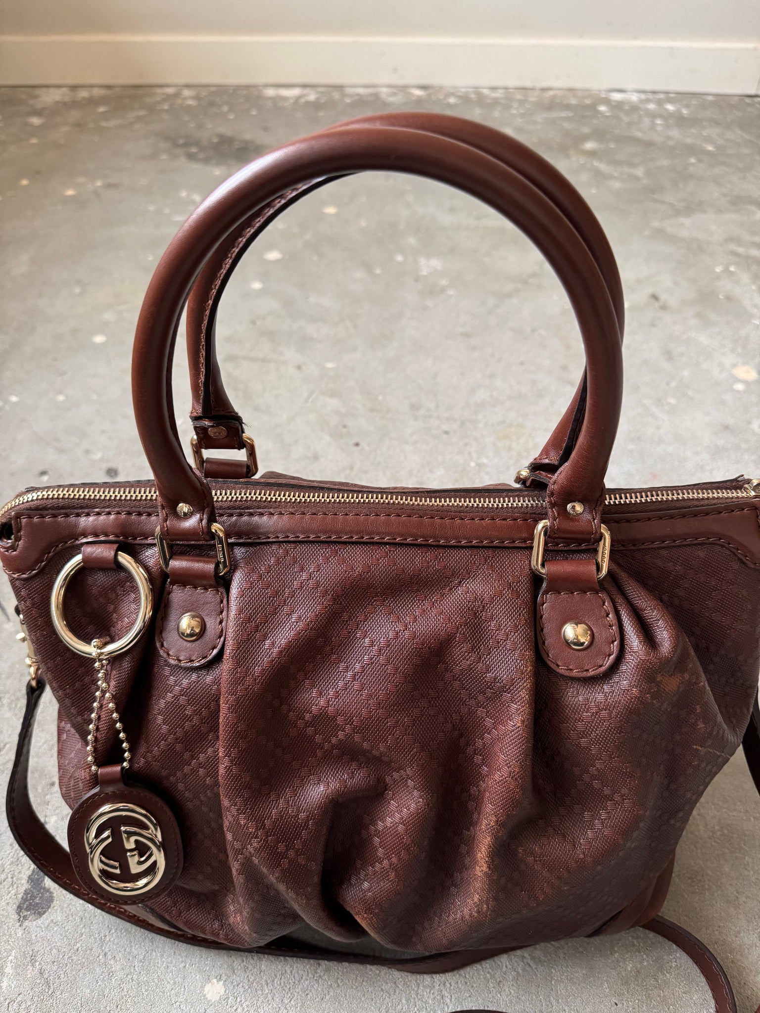 Gucci 2Way Diamante Sukey Shoulder Bag Brown