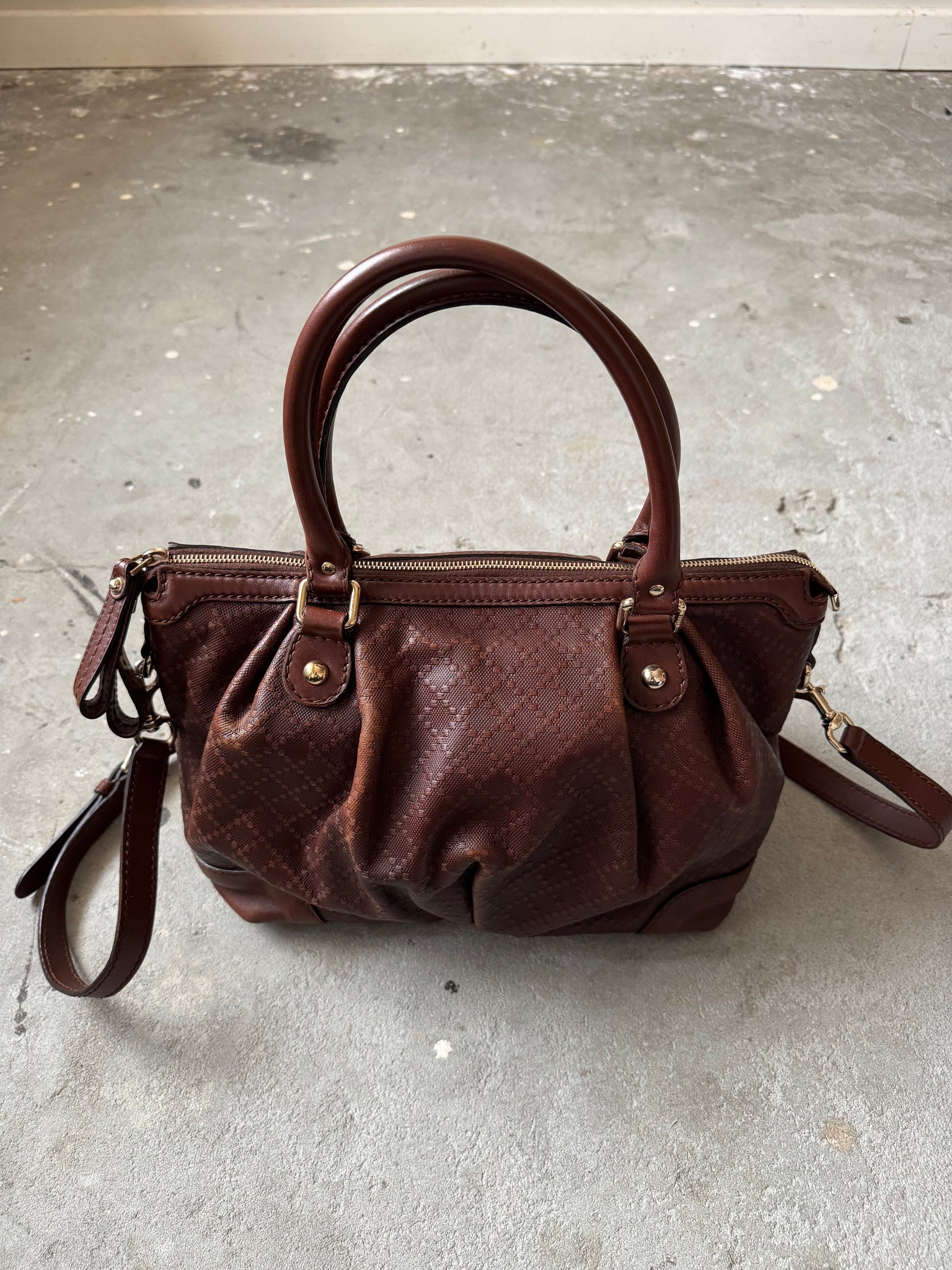 Gucci 2Way Diamante Sukey Shoulder Bag Brown