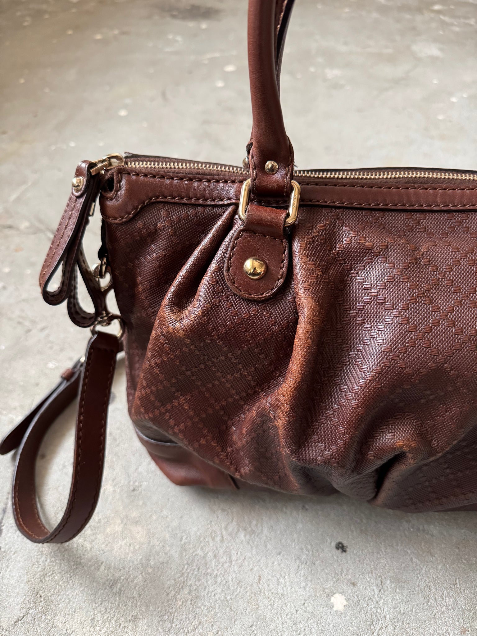 Gucci 2Way Diamante Sukey Shoulder Bag Brown