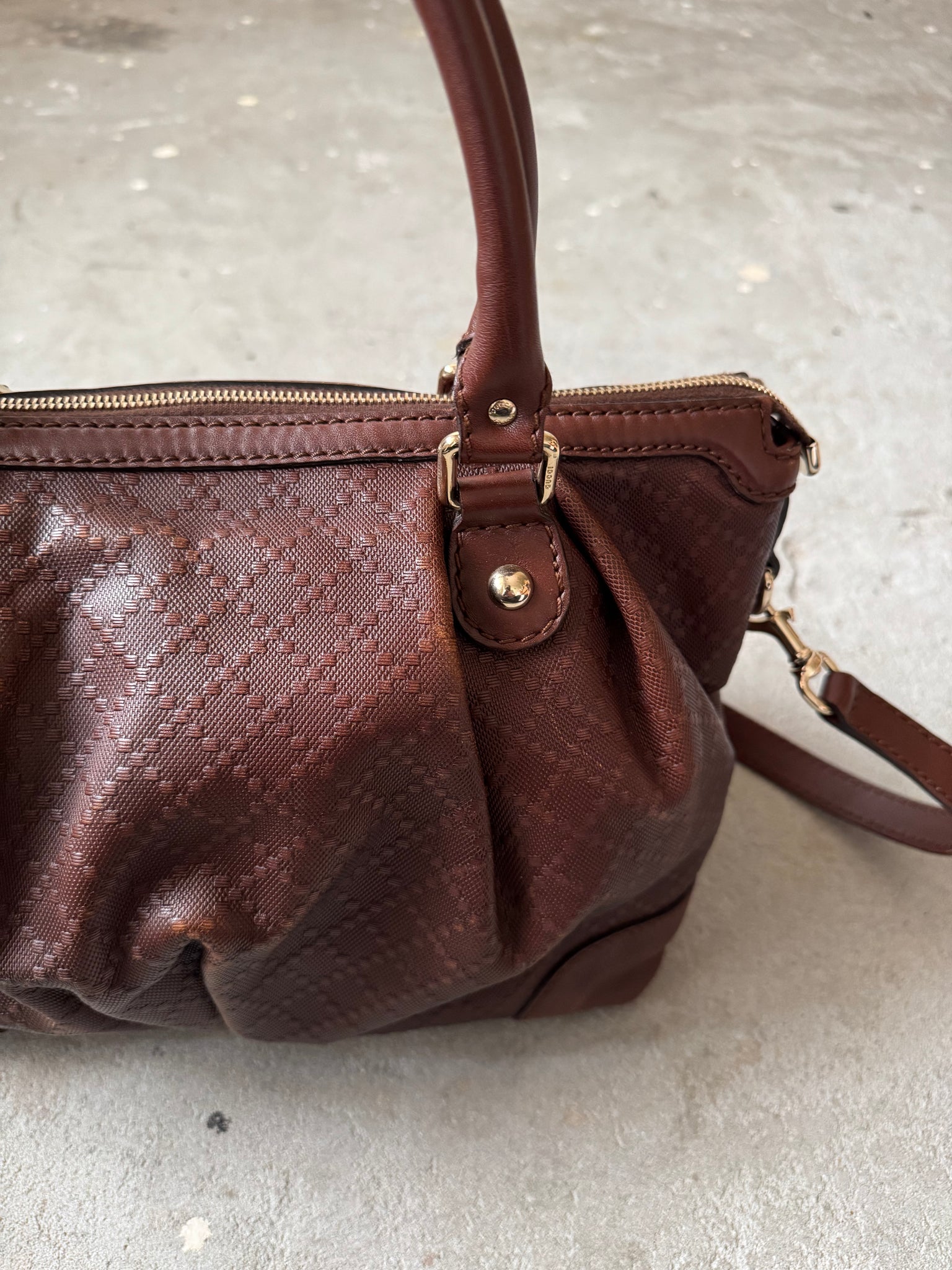 Gucci 2Way Diamante Sukey Shoulder Bag Brown
