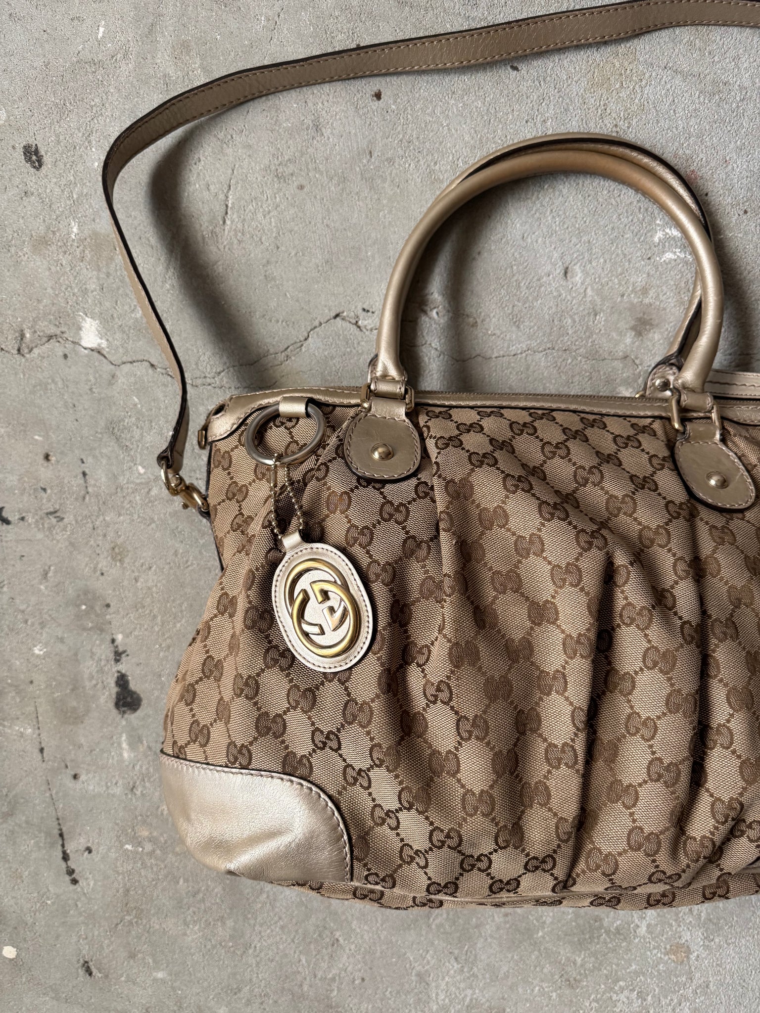 Gucci GG Monogram Zukey Shoulder Bag Beige/Gold