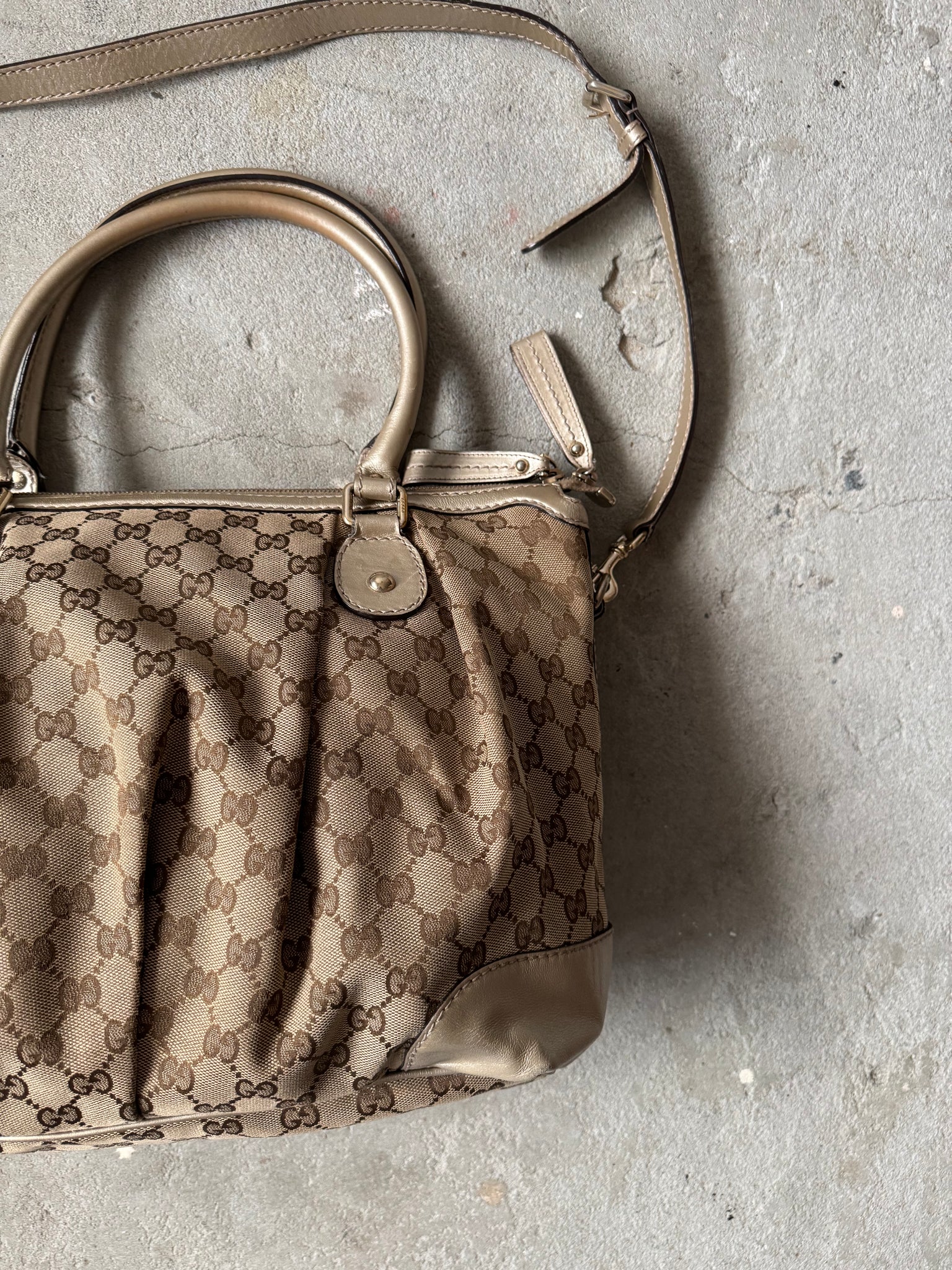 Gucci GG Monogram Zukey Shoulder Bag Beige/Gold