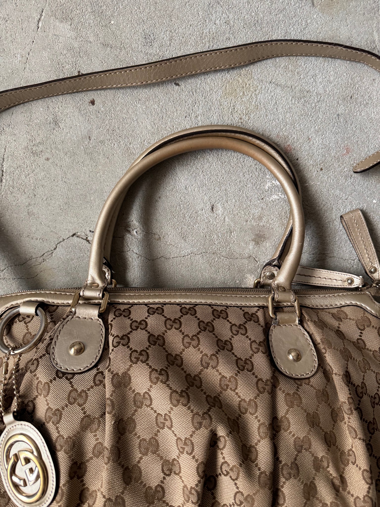 Gucci GG Monogram Zukey Shoulder Bag Beige/Gold