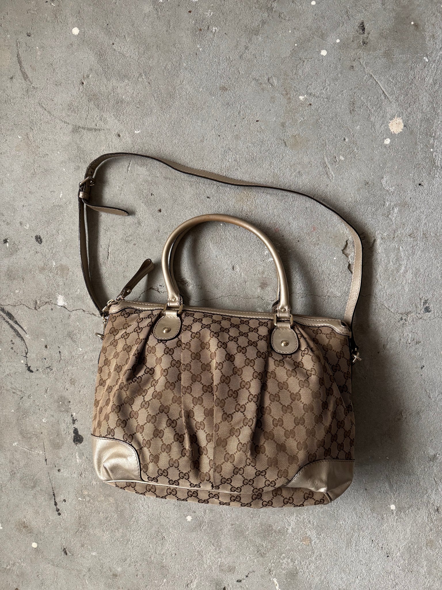 Gucci GG Monogram Zukey Shoulder Bag Beige/Gold