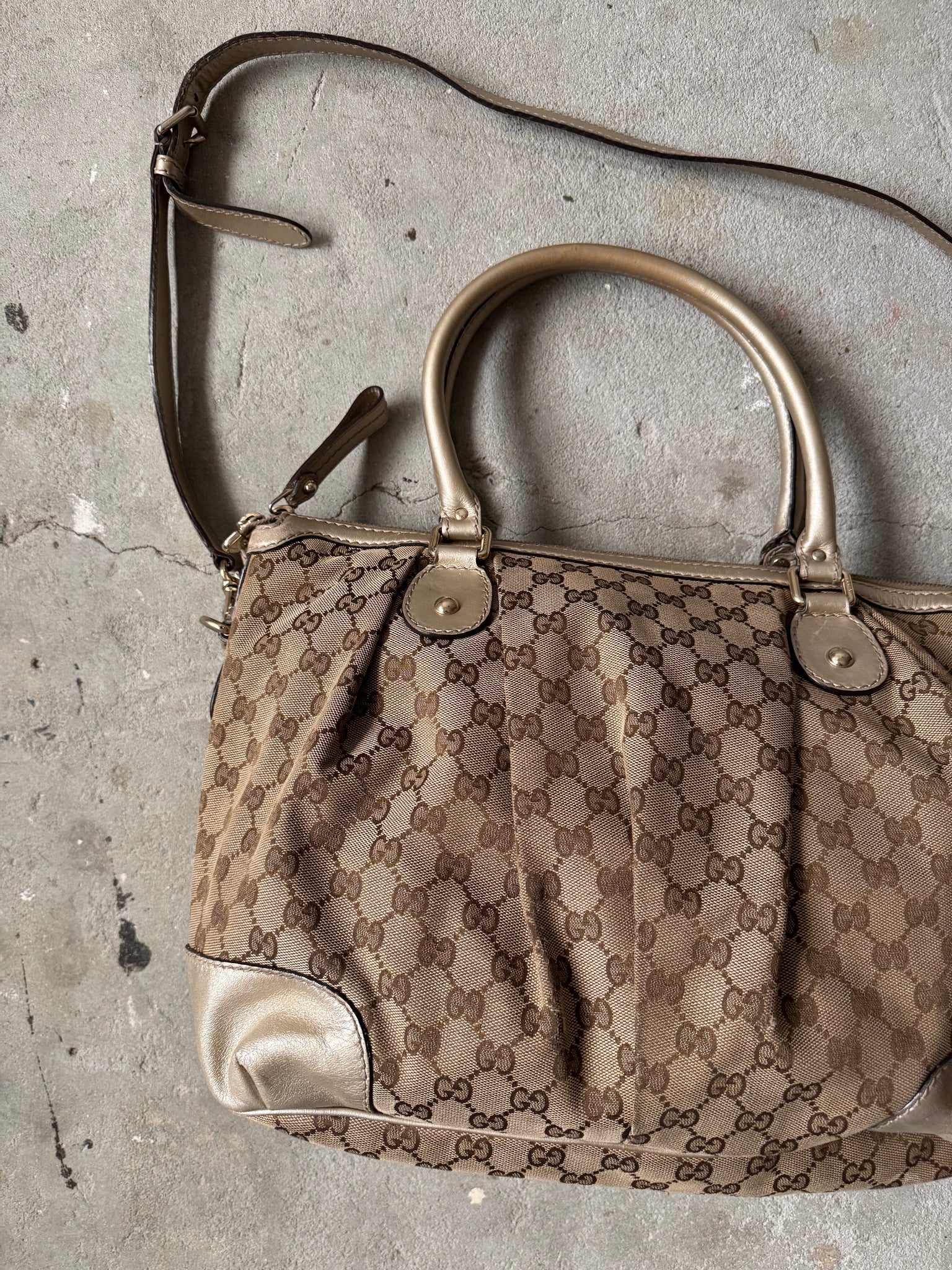 Gucci GG Monogram Zukey Shoulder Bag Beige/Gold