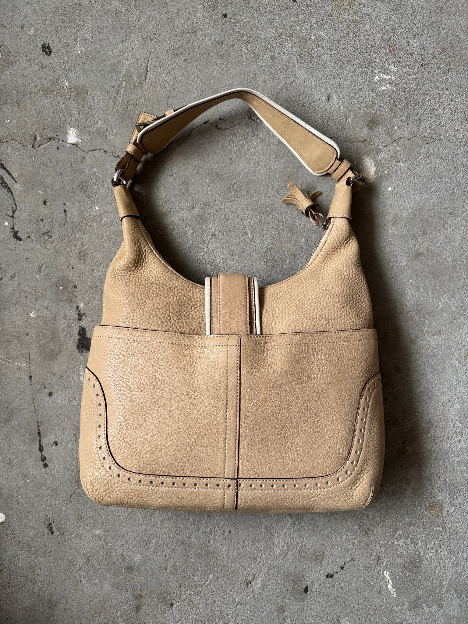Coach Leather Hampton Hobo Shoulder Bag Beige
