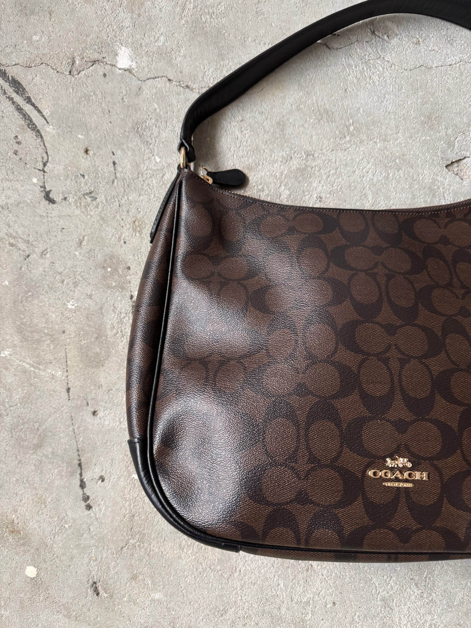 Coach Signature Hobo Canvas Shoulder Bag Brown