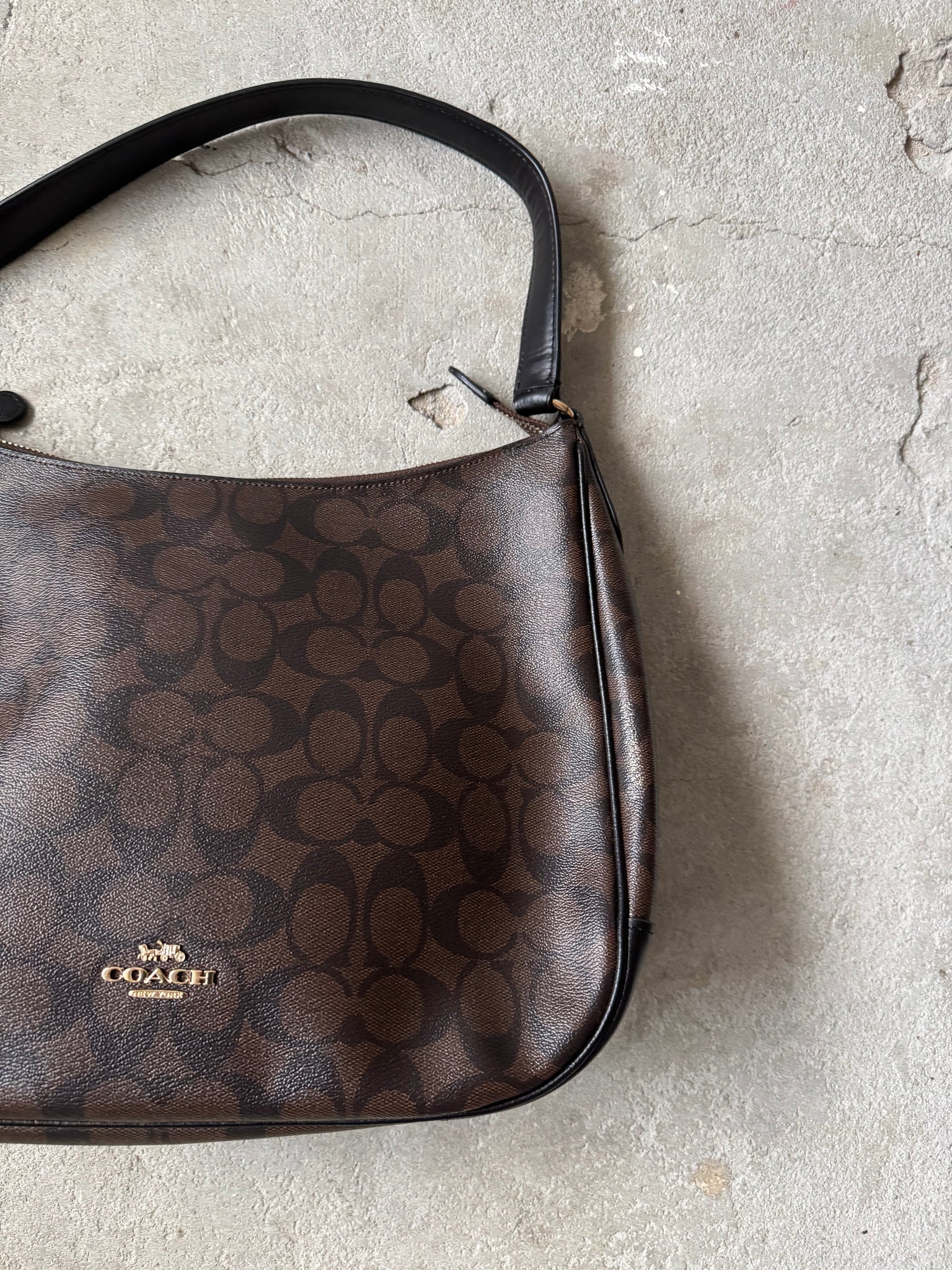 Coach Signature Hobo Canvas Shoulder Bag Brown