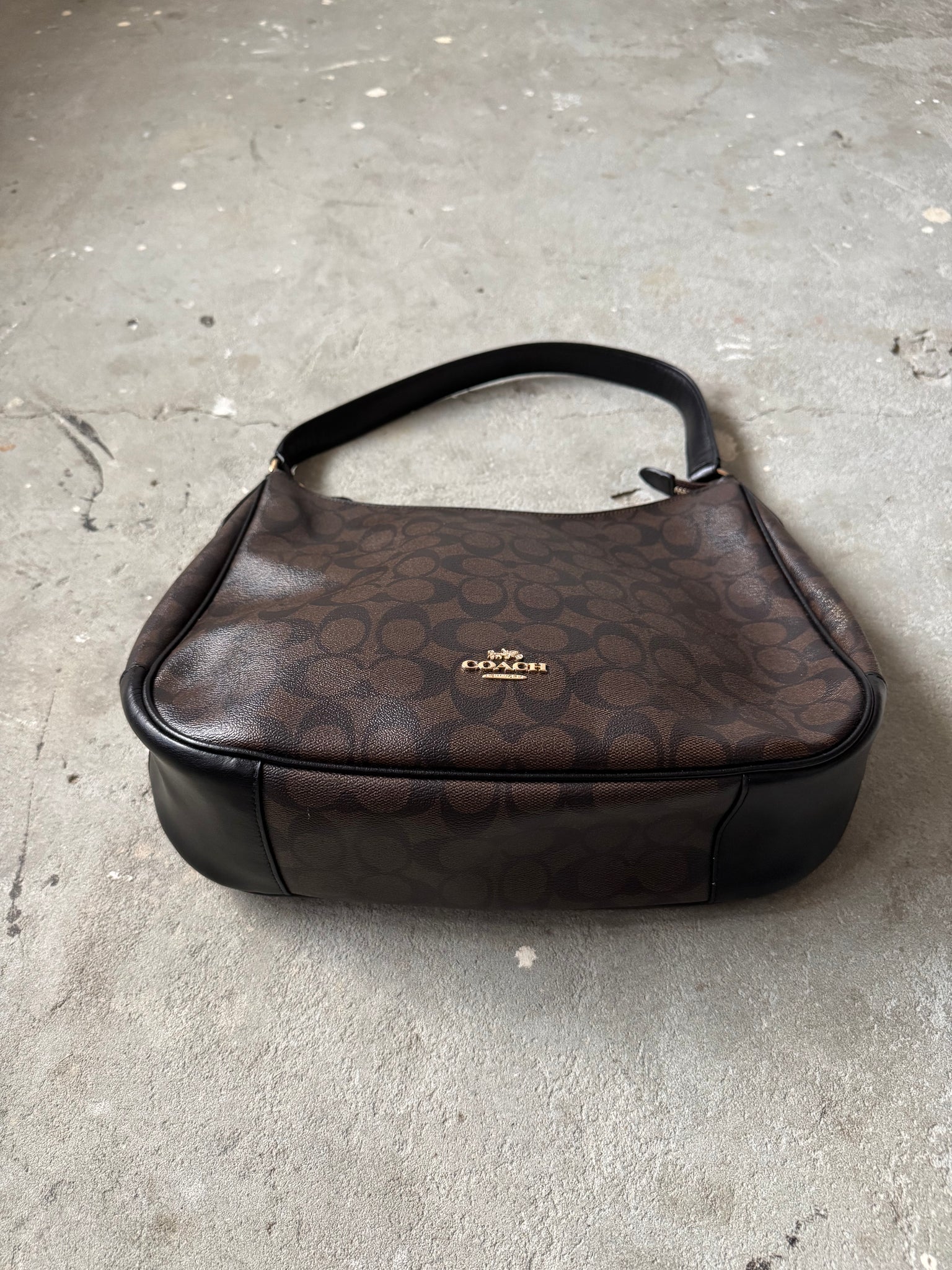 Coach Signature Hobo Canvas Shoulder Bag Brown
