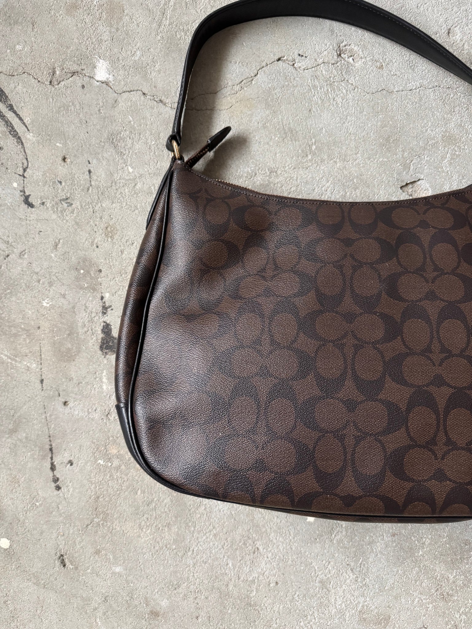 Coach Signature Hobo Canvas Shoulder Bag Brown