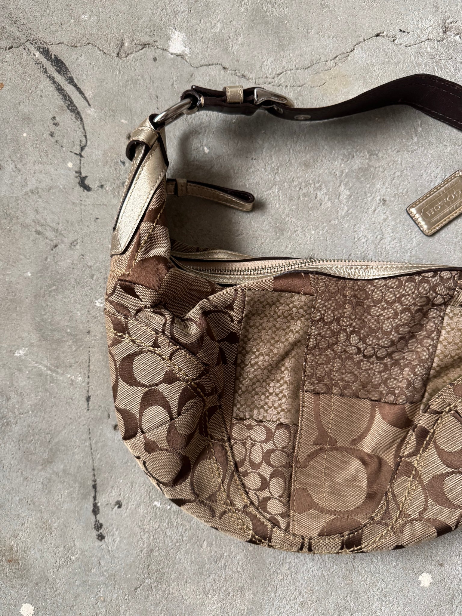 Coach Signature Soho Patchwork Shoulder Bag Beige/Gold