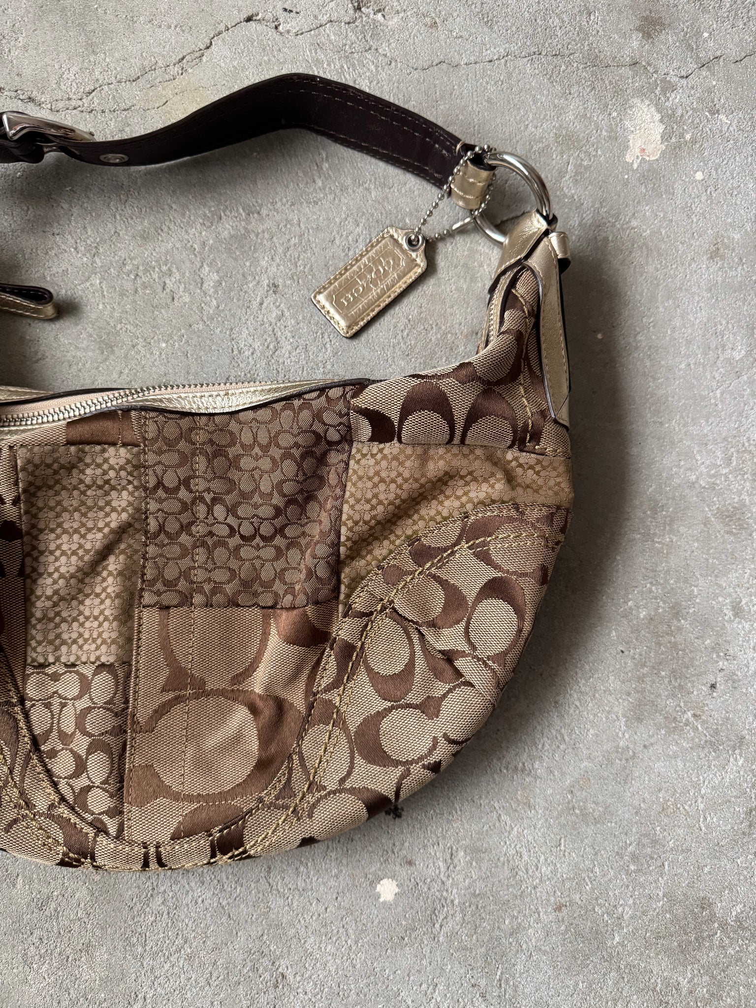 Coach Signature Soho Patchwork Shoulder Bag Beige/Gold