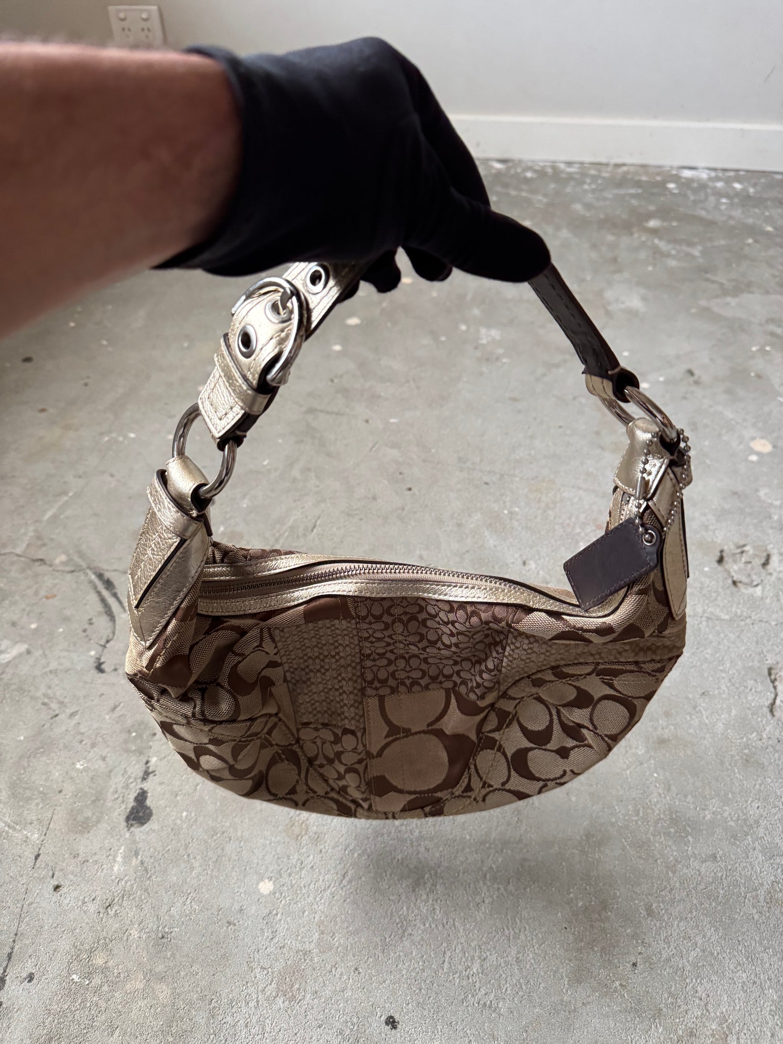 Coach Signature Soho Patchwork Shoulder Bag Beige/Gold