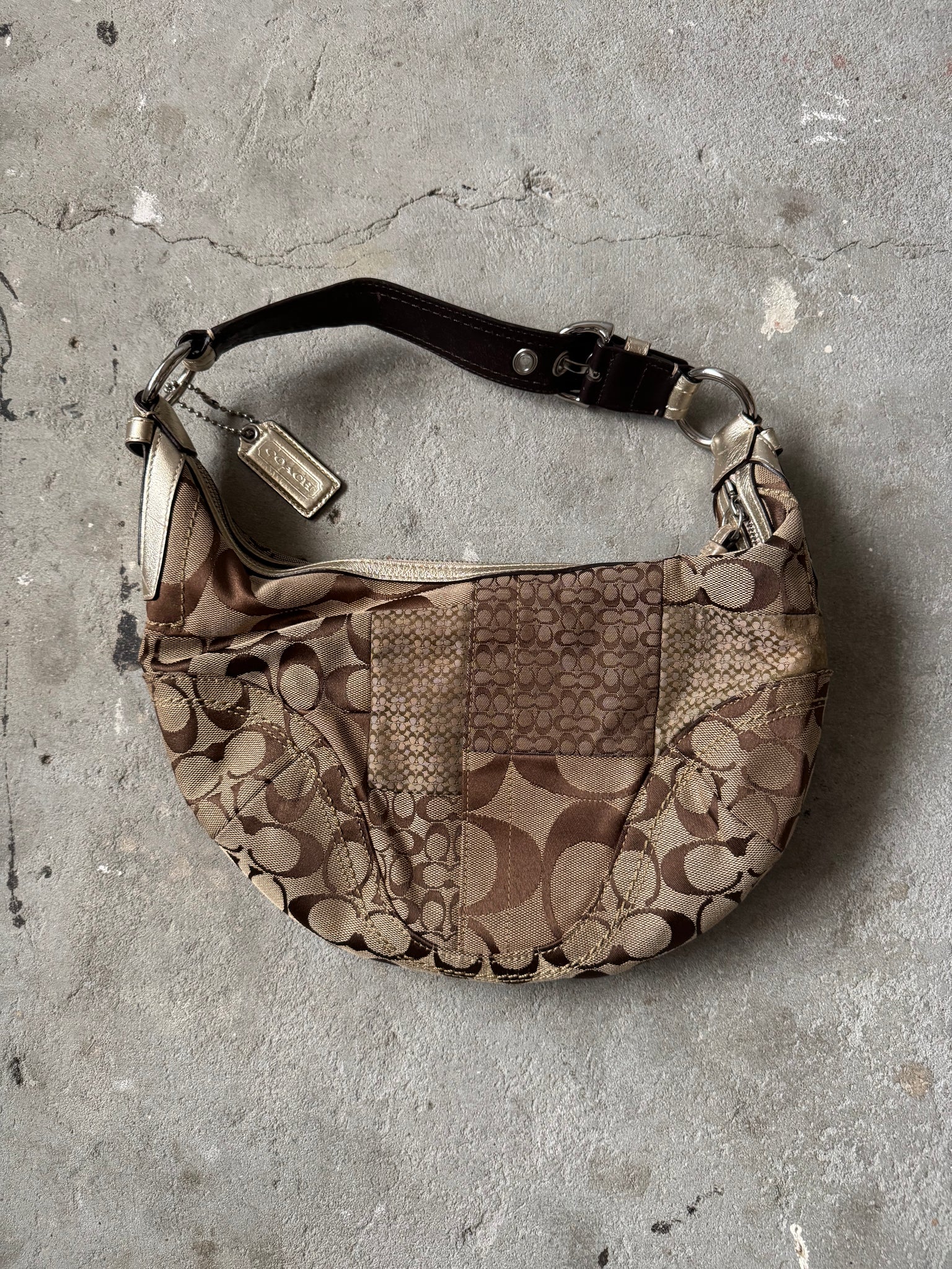 Coach Signature Soho Patchwork Shoulder Bag Beige/Gold