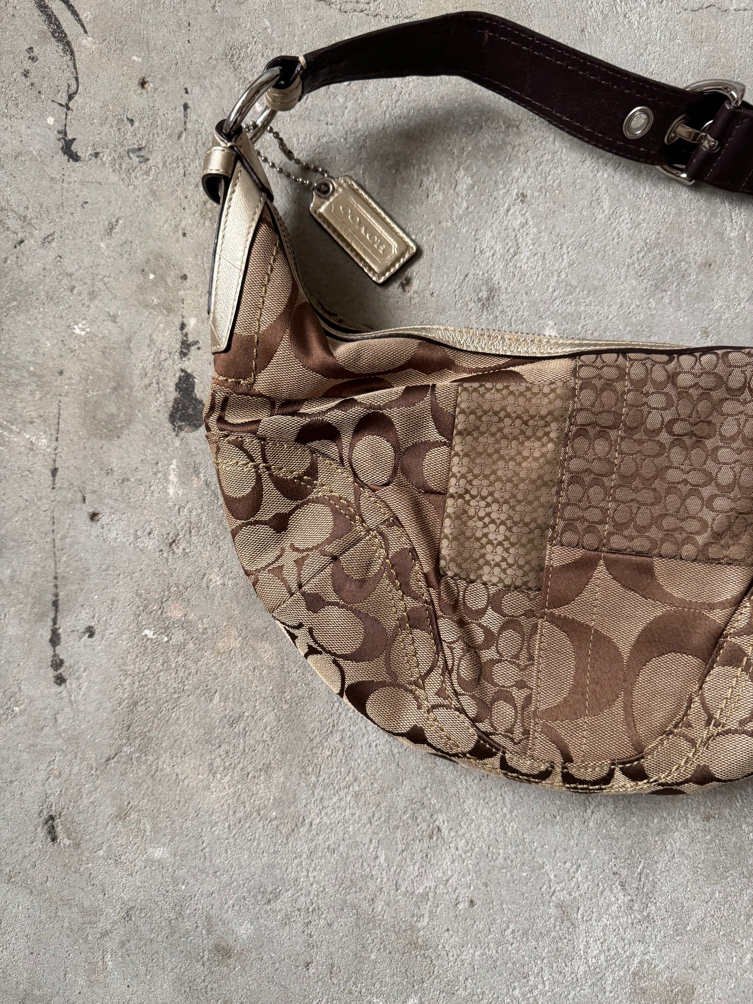 Coach Signature Soho Patchwork Shoulder Bag Beige/Gold