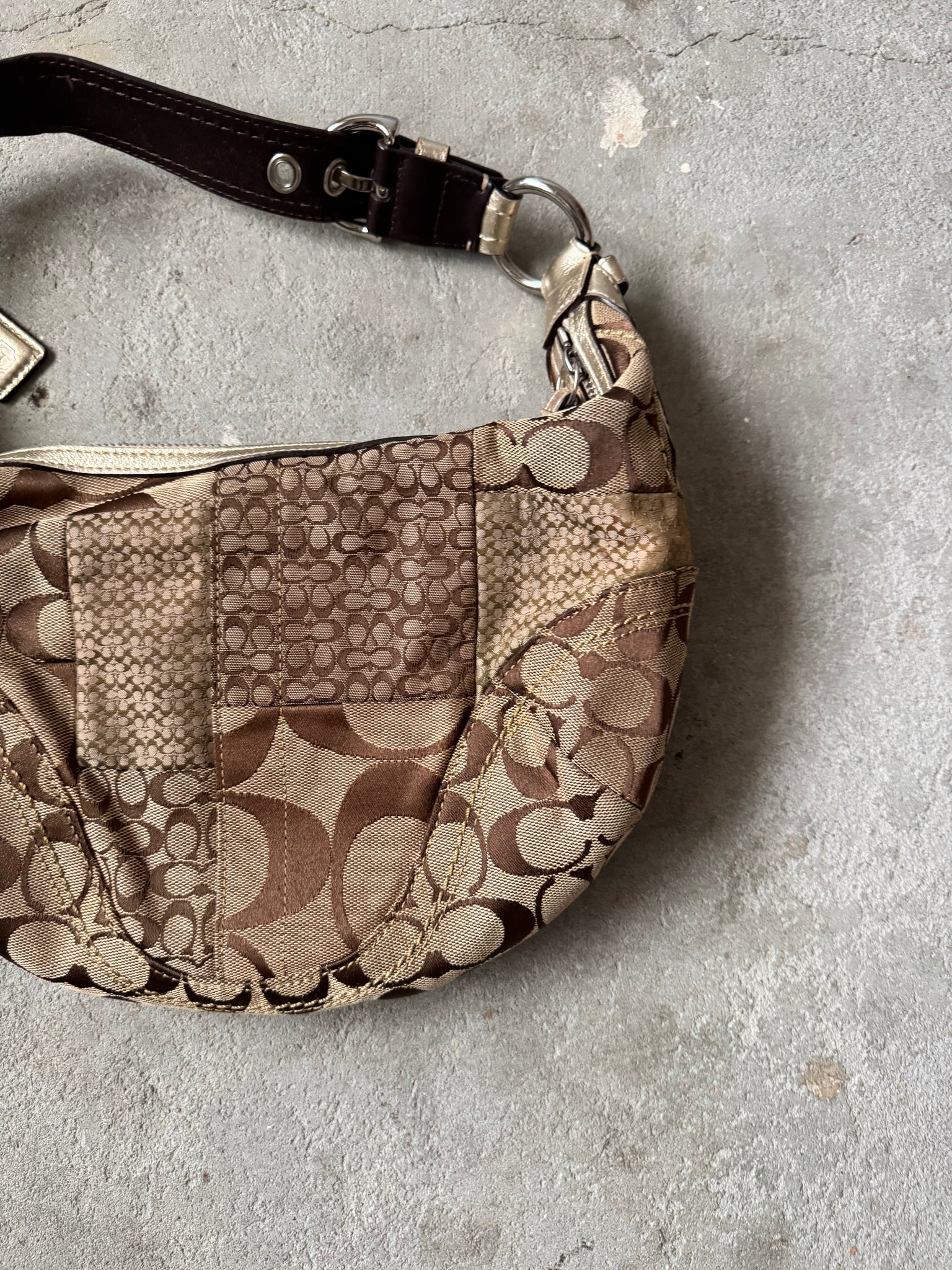 Coach Signature Soho Patchwork Shoulder Bag Beige/Gold