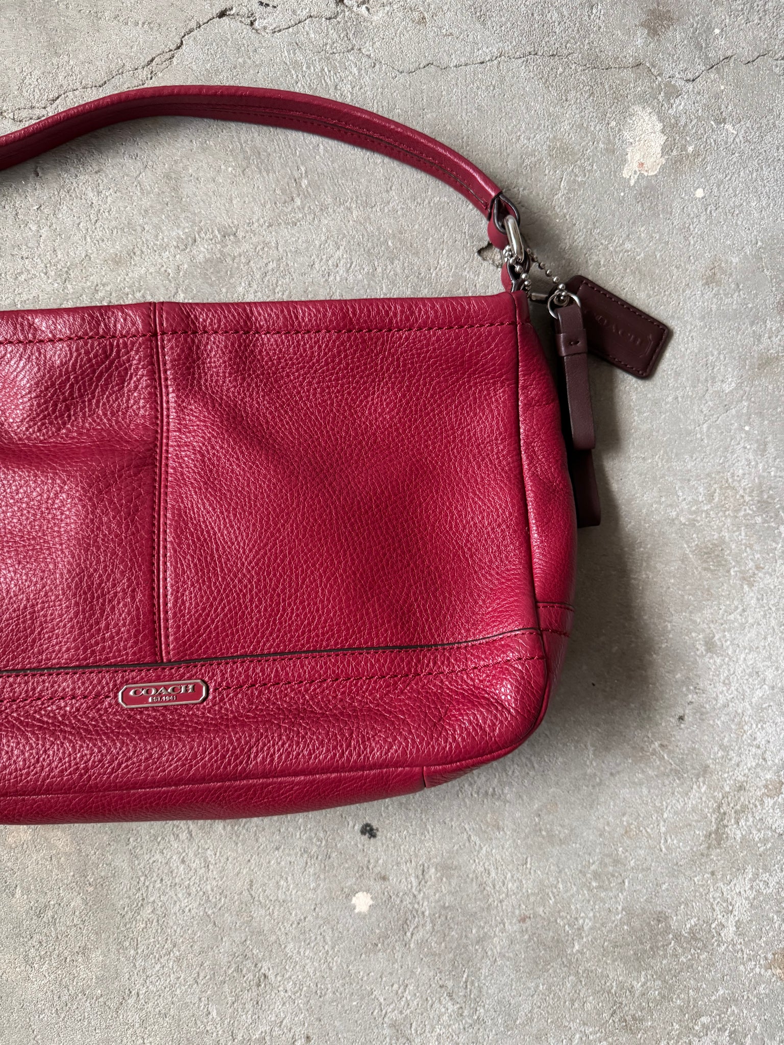 Coach 2Way Park Leather Shoulder Bag Cherry Red