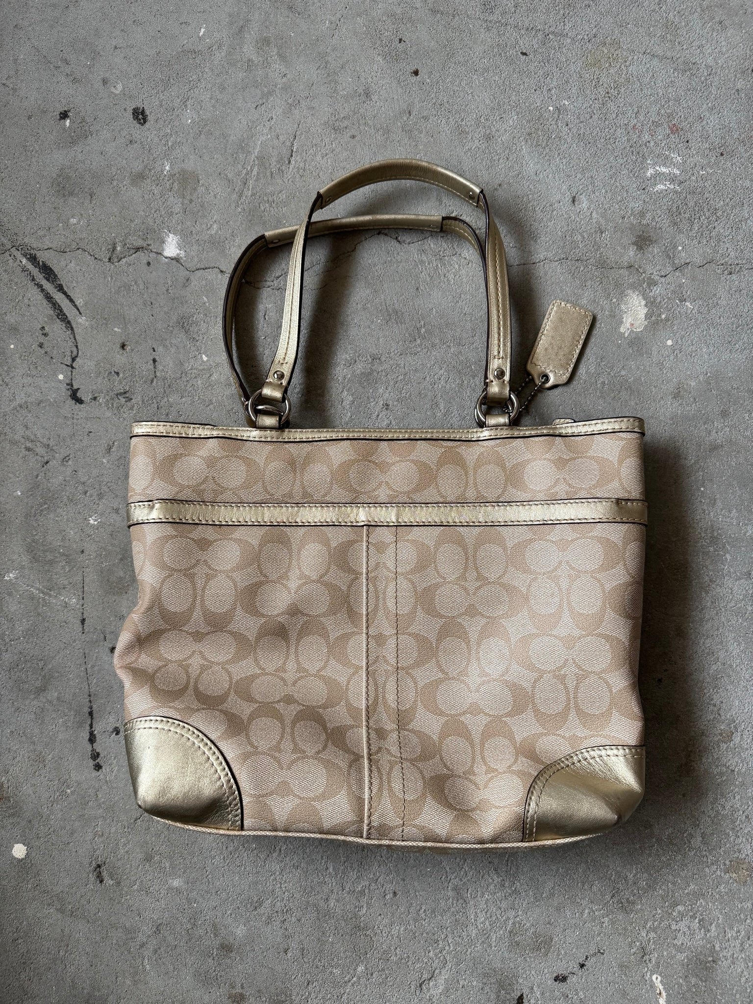 Coach Signature Stripe Tote Bag Beige/Gold