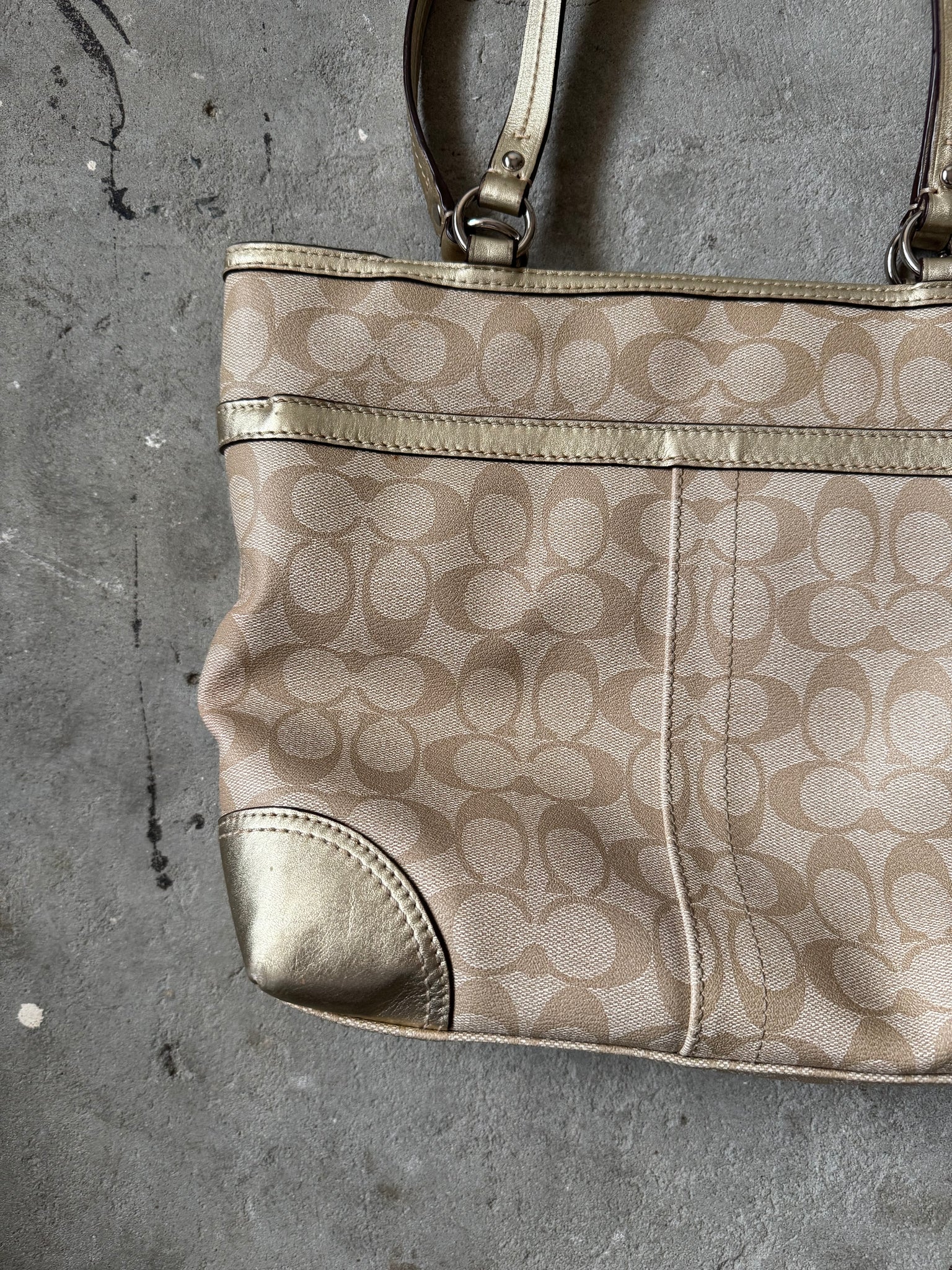 Coach Signature Stripe Tote Bag Beige/Gold