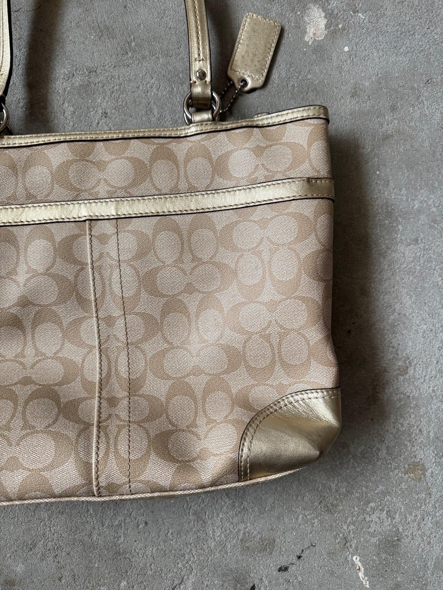 Coach Signature Stripe Tote Bag Beige/Gold