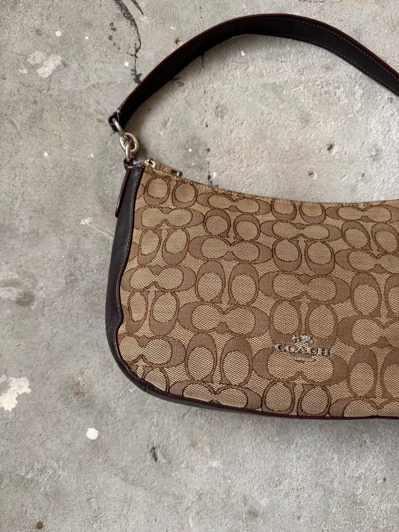Coach 2Way Canvas Shoulder Bag Beige/Brown