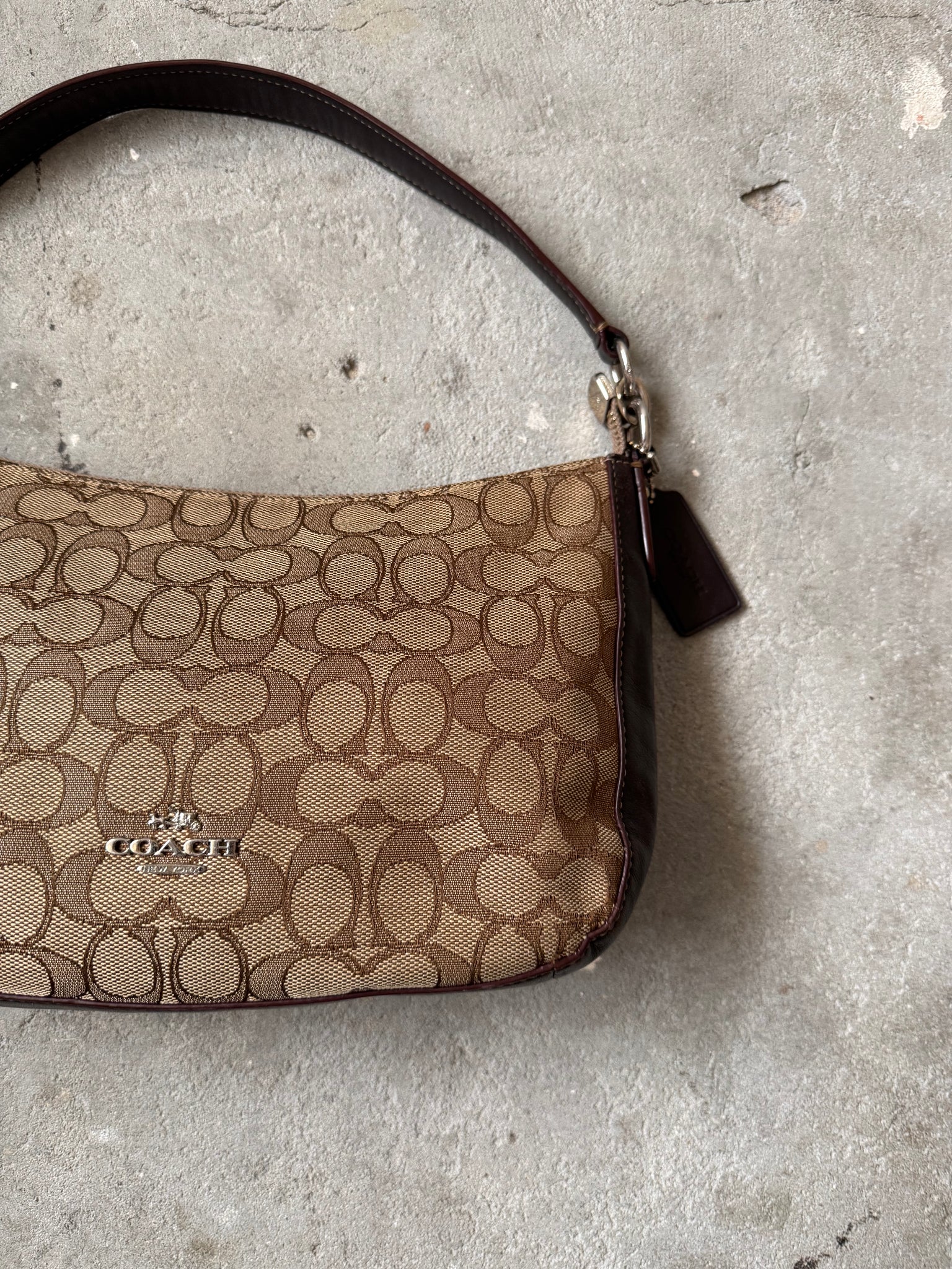 Coach 2Way Canvas Shoulder Bag Beige/Brown
