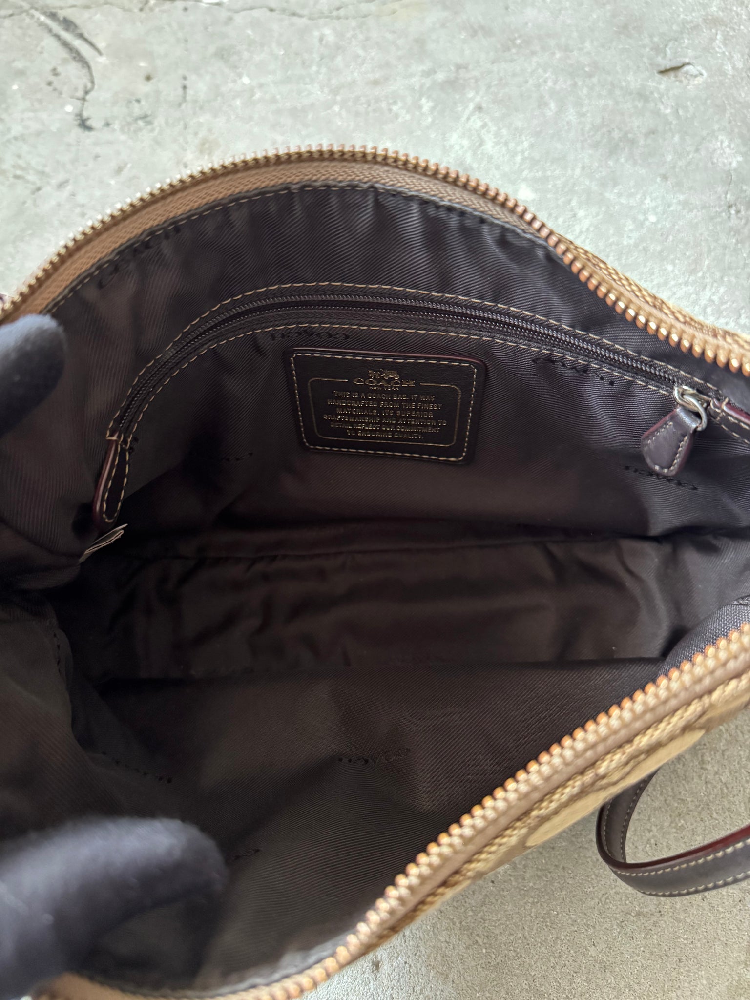 Coach 2Way Canvas Shoulder Bag Beige/Brown