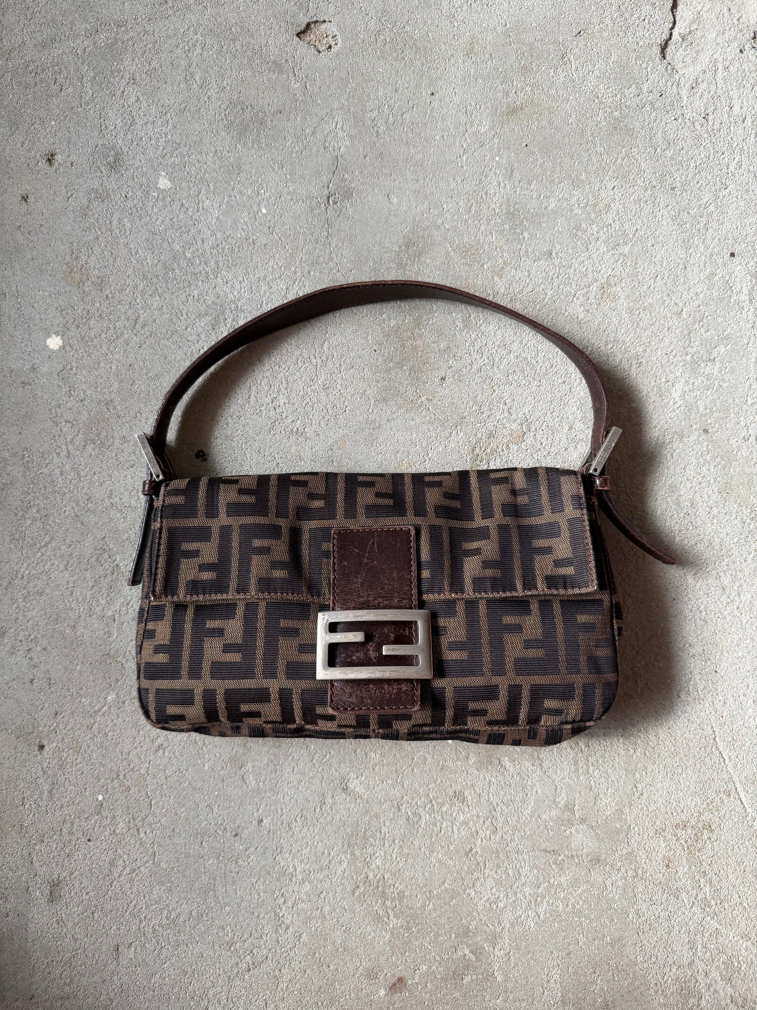 Fendi Zucca Print Baguette Bag Brown