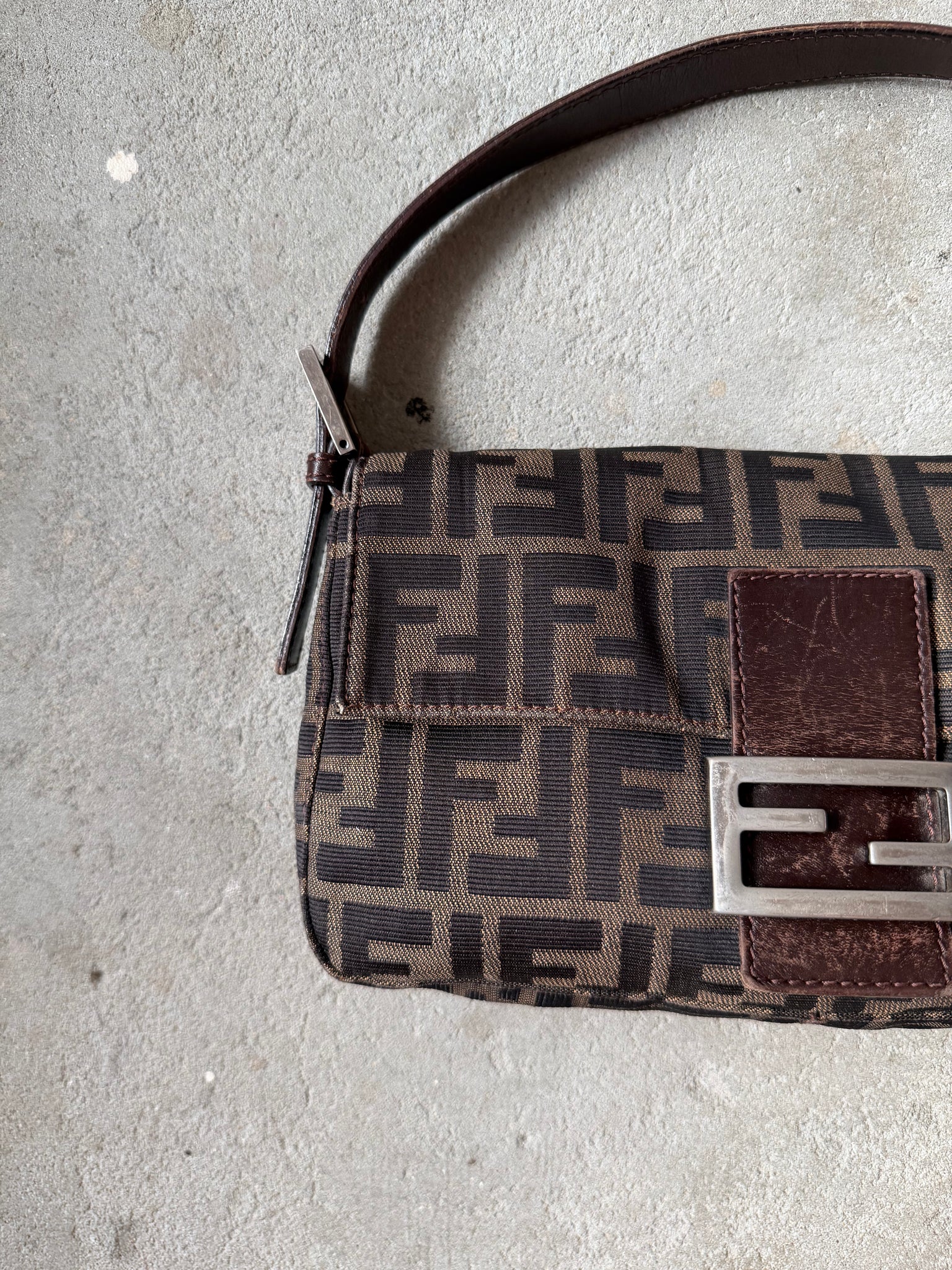 Fendi Zucca Print Baguette Bag Brown