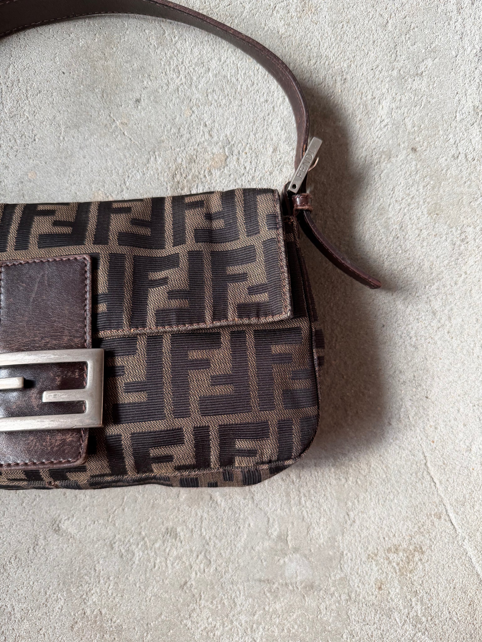 Fendi Zucca Print Baguette Bag Brown