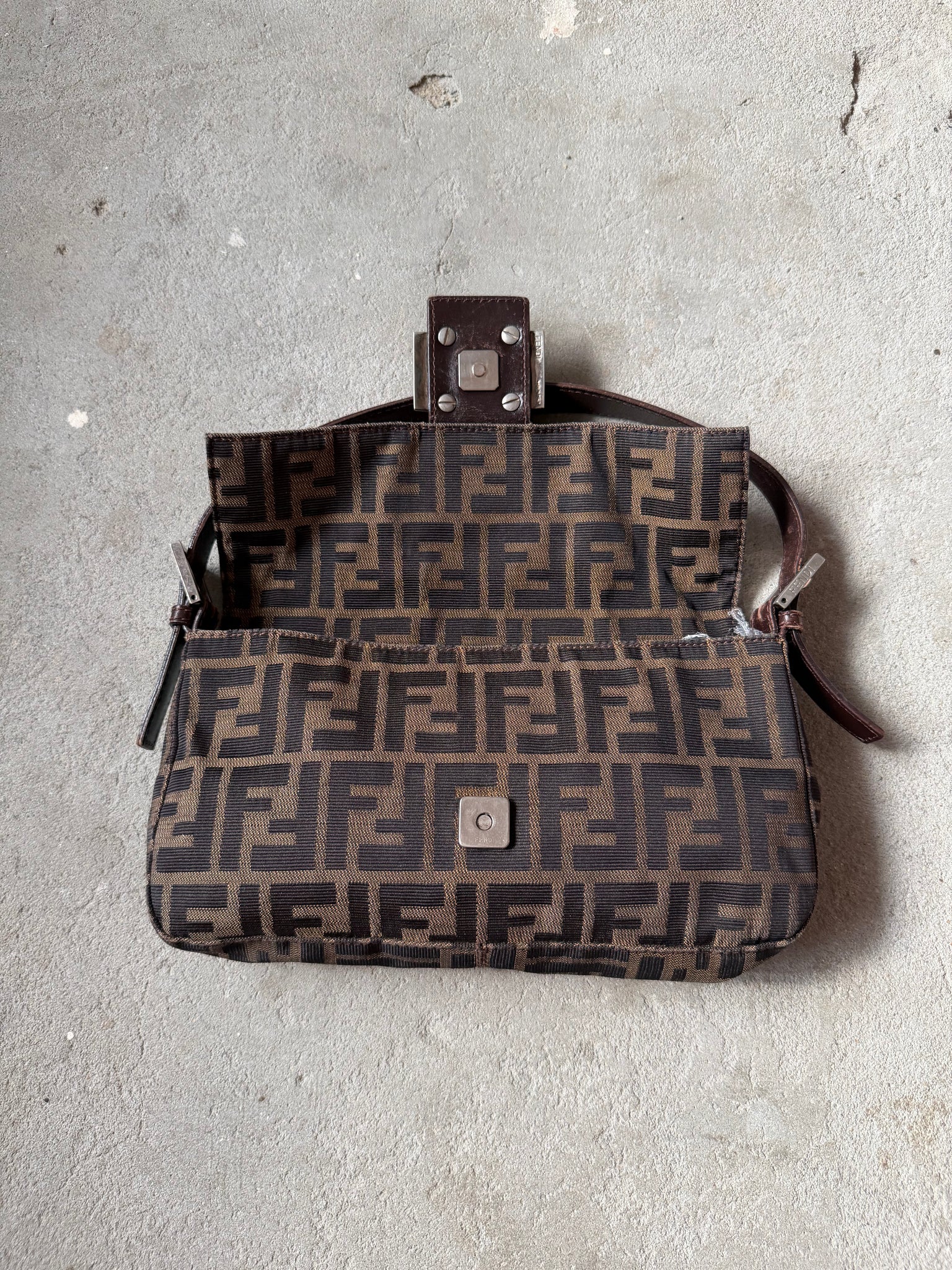 Fendi Zucca Print Baguette Bag Brown