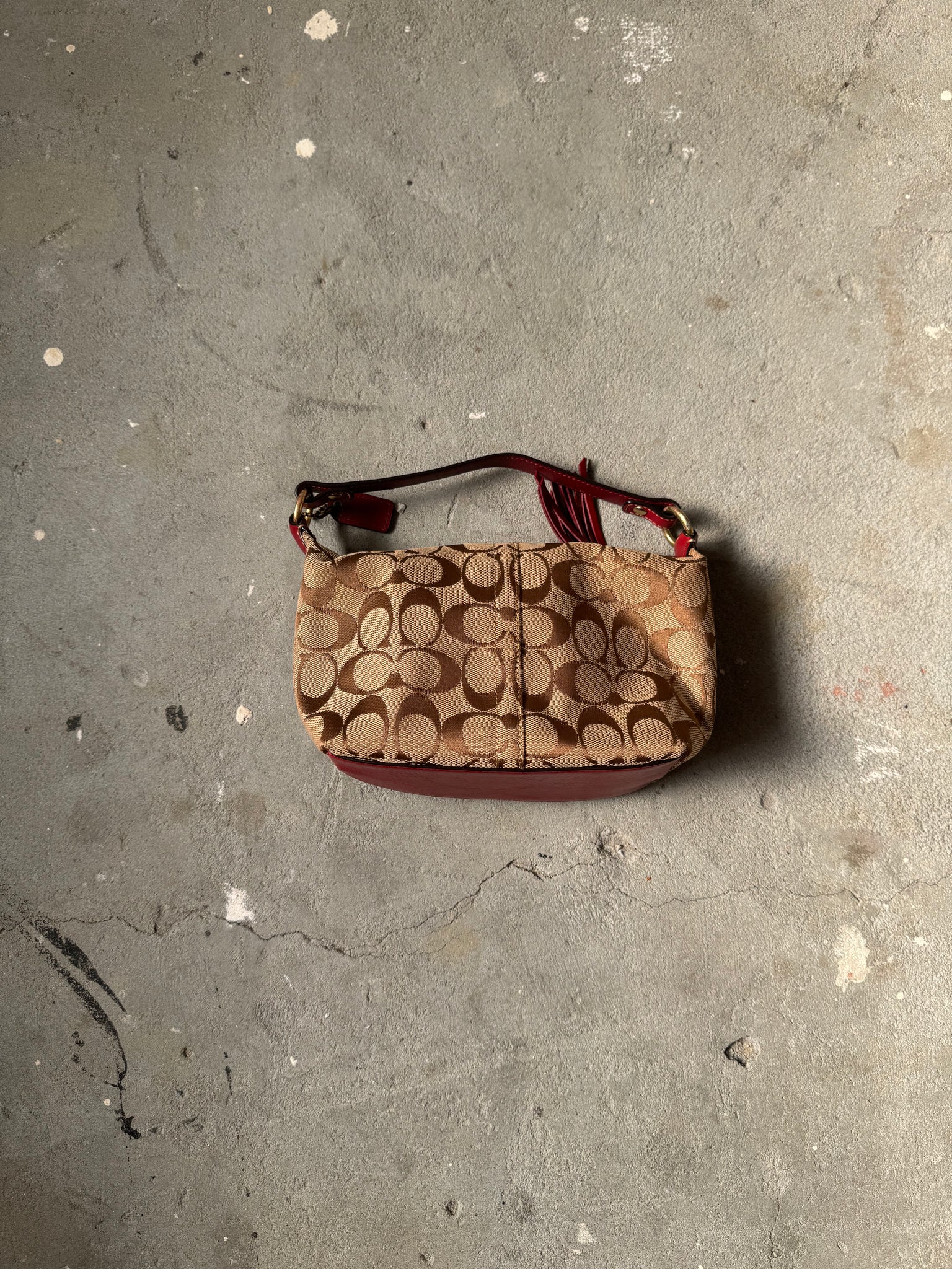 Coach Signature Mini Hobo Stripped Shoulder Bag Beige/Red