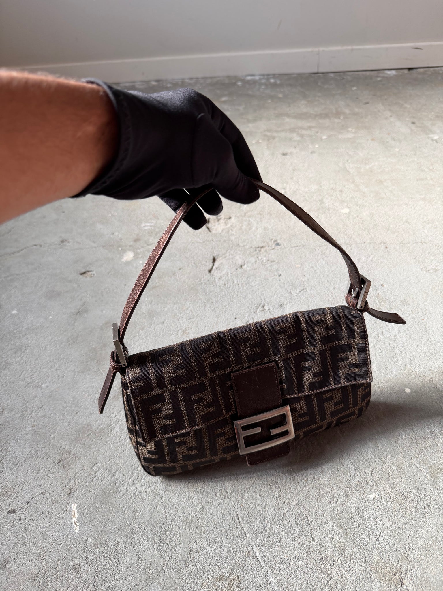 Fendi Zucca Print Baguette Bag Brown