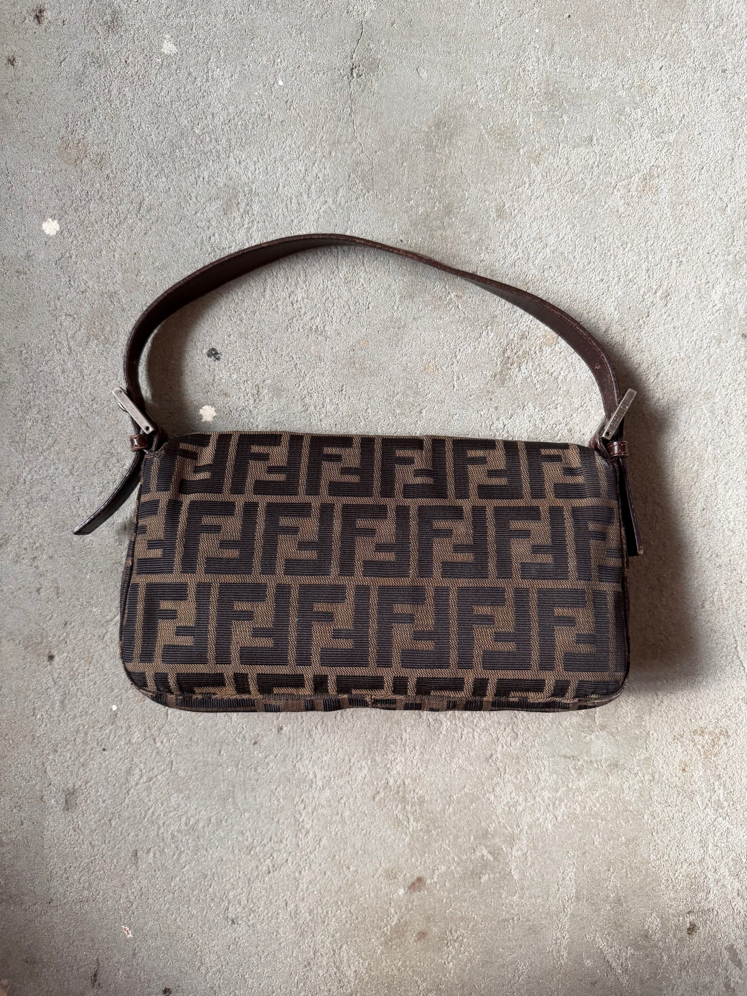 Fendi Zucca Print Baguette Bag Brown
