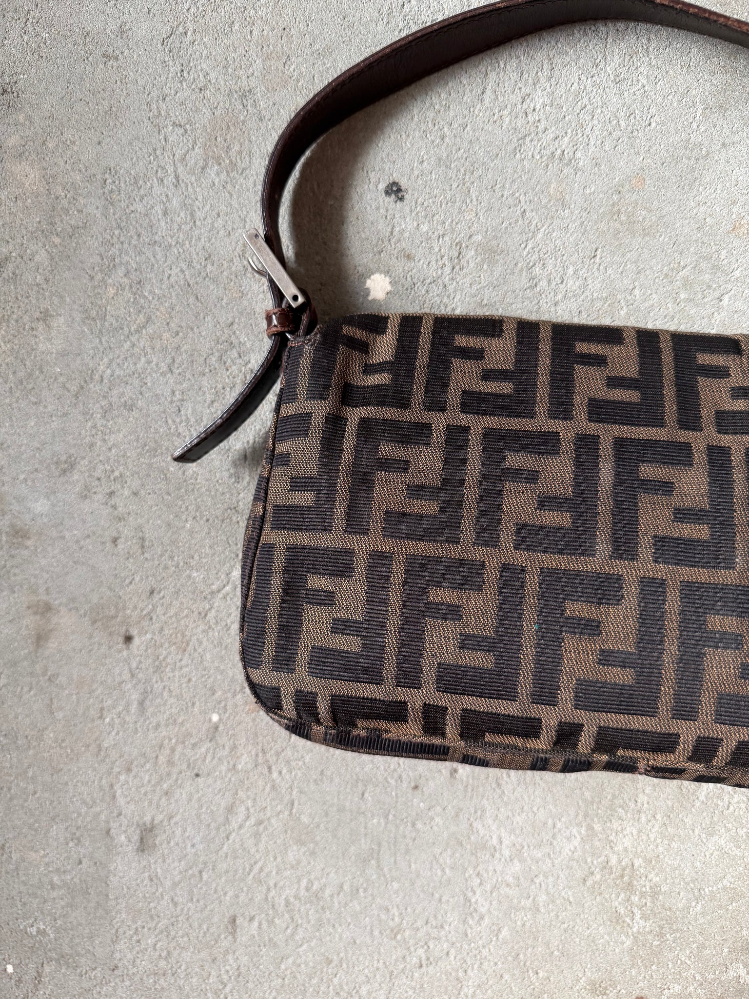 Fendi Zucca Print Baguette Bag Brown