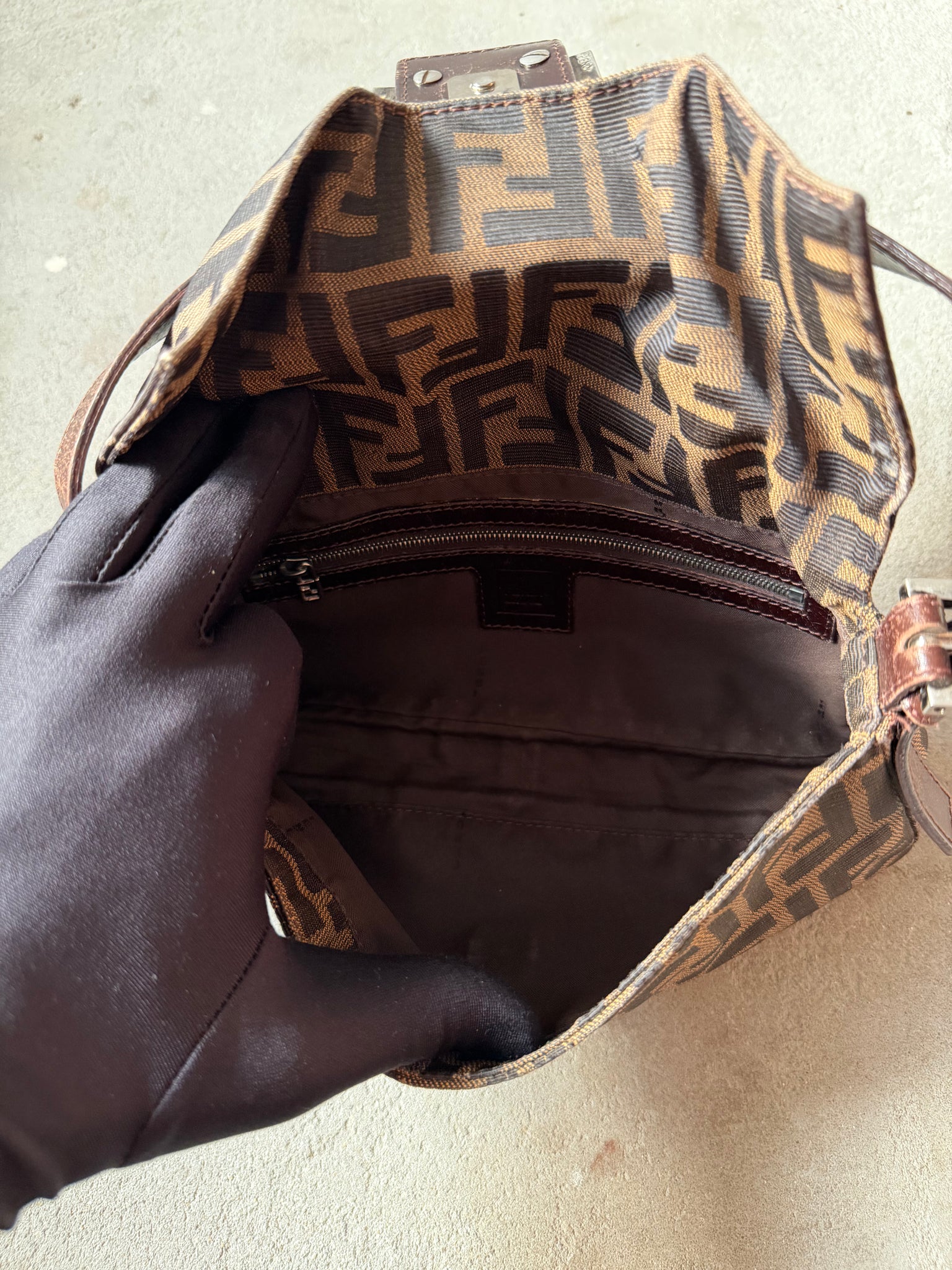 Fendi Zucca Print Baguette Bag Brown