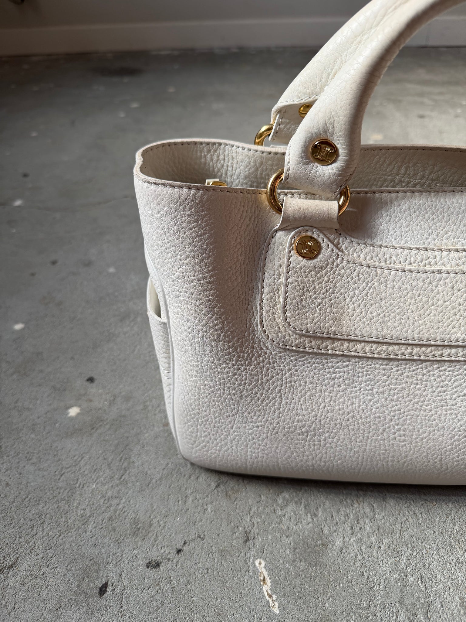 Celine Leather Boogie Shoulder Bag White