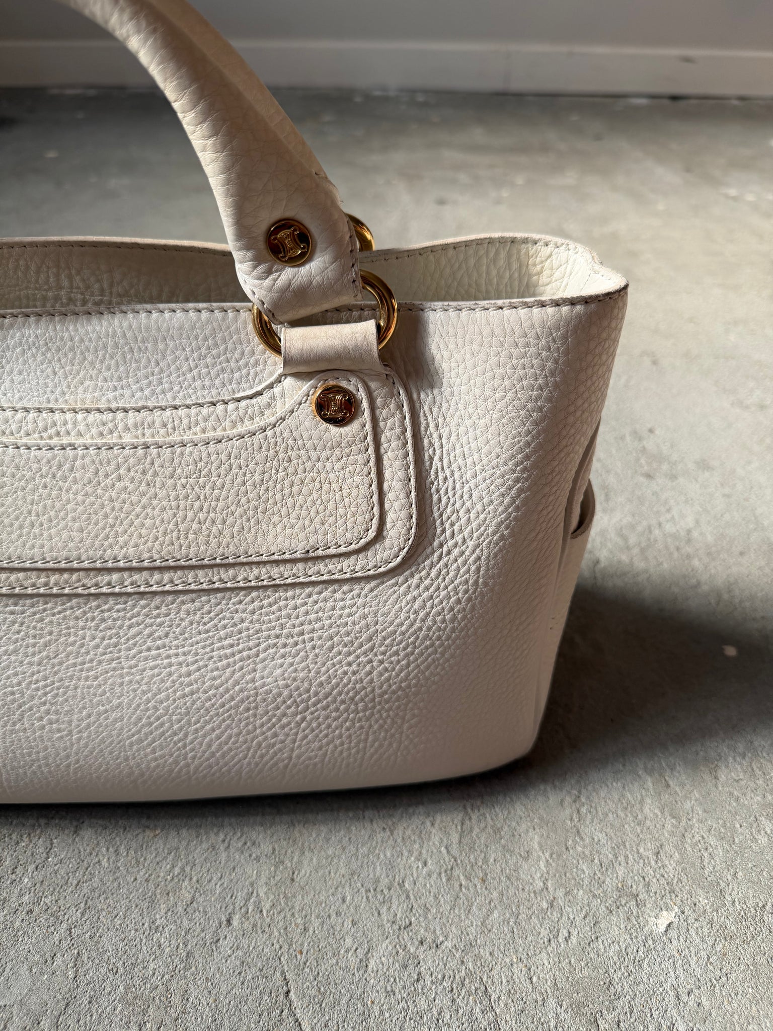 Celine Leather Boogie Shoulder Bag White