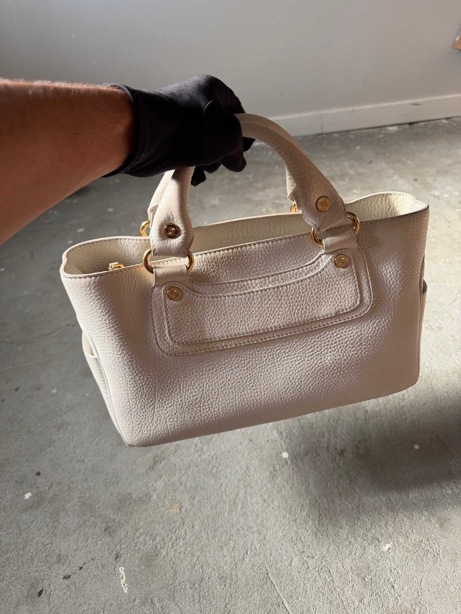 Celine Leather Boogie Shoulder Bag White