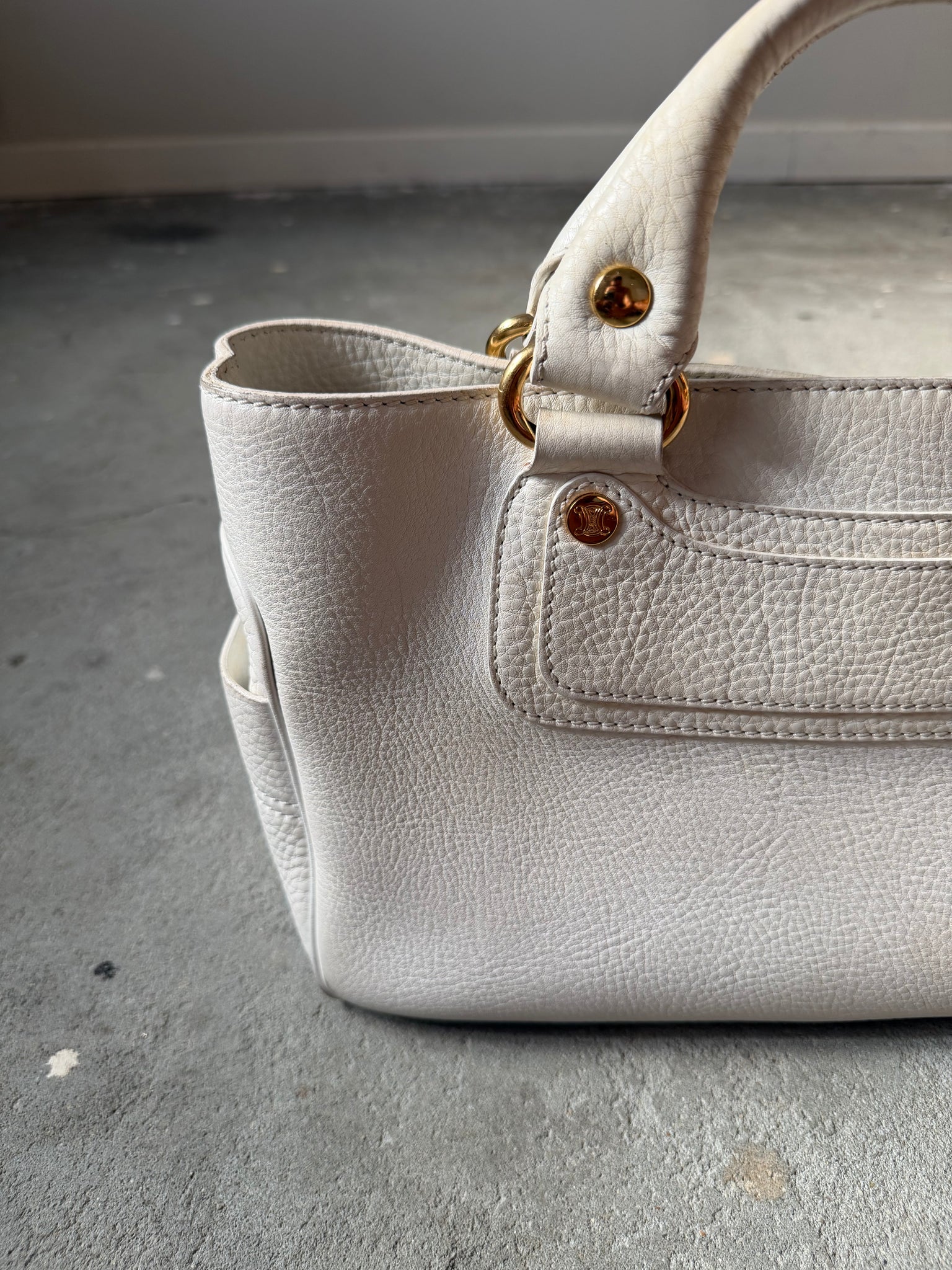 Celine Leather Boogie Shoulder Bag White