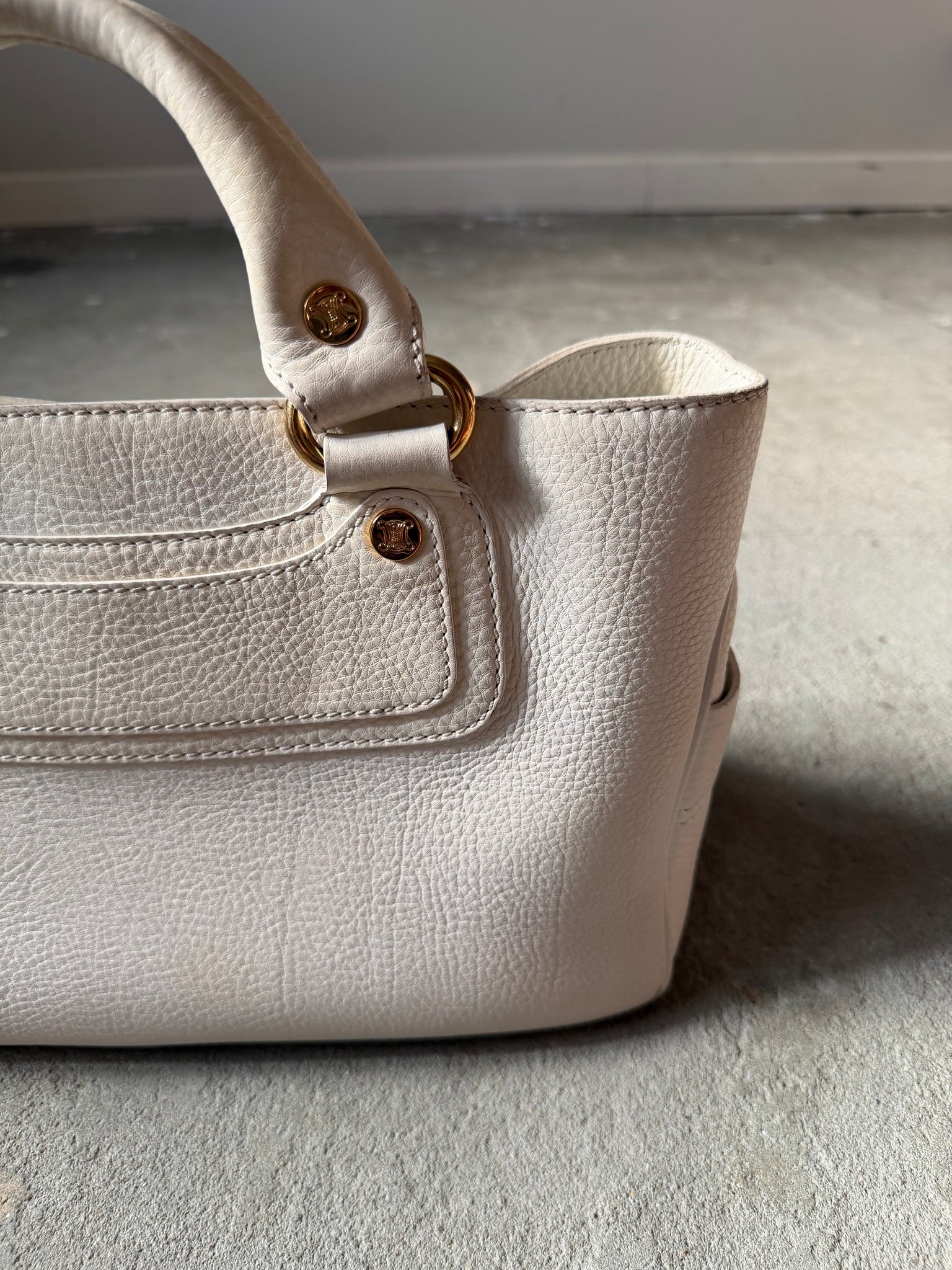 Celine Leather Boogie Shoulder Bag White