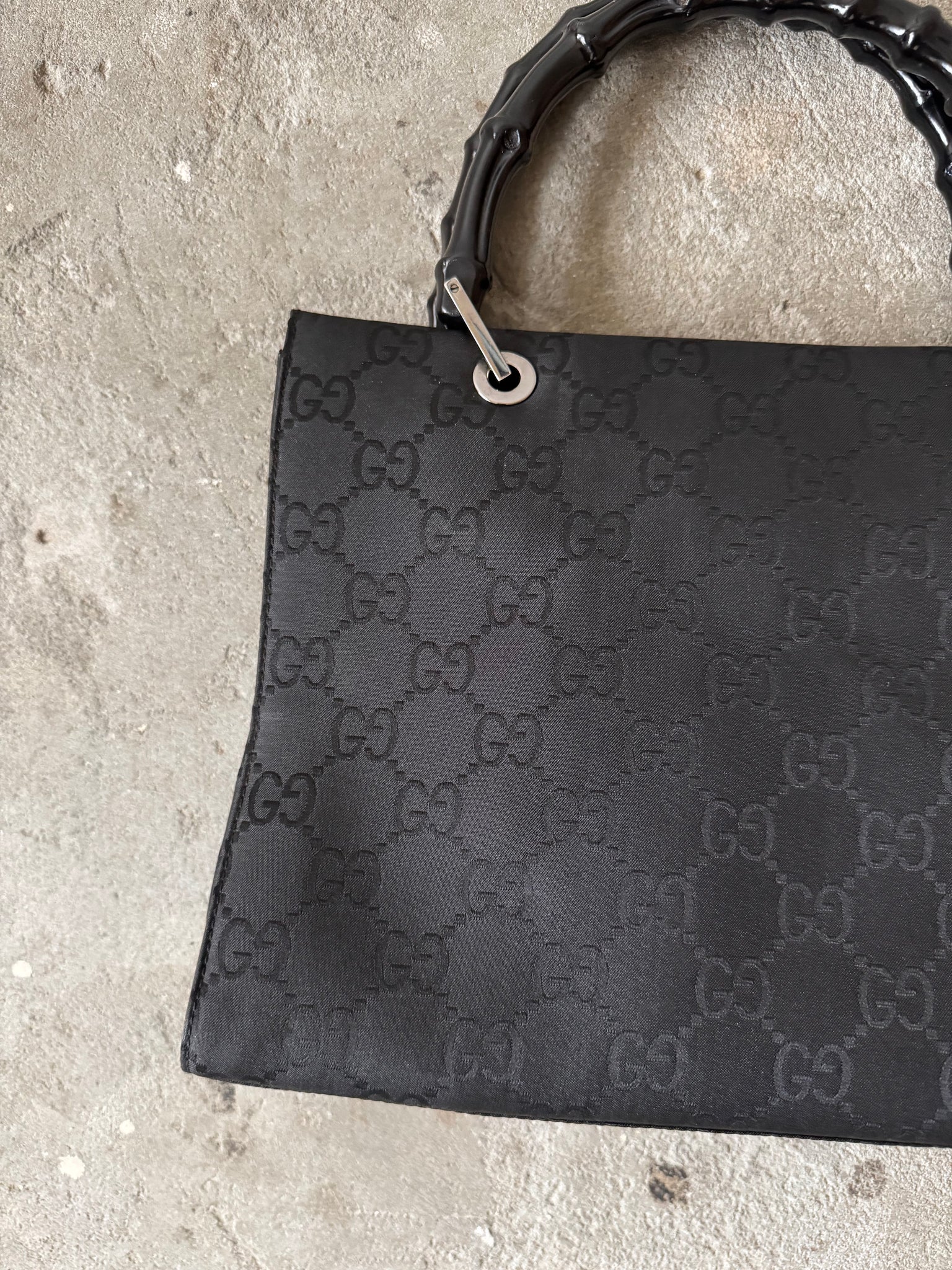 Gucci GG Monogram Bamboo Nylon Tote Bag Black