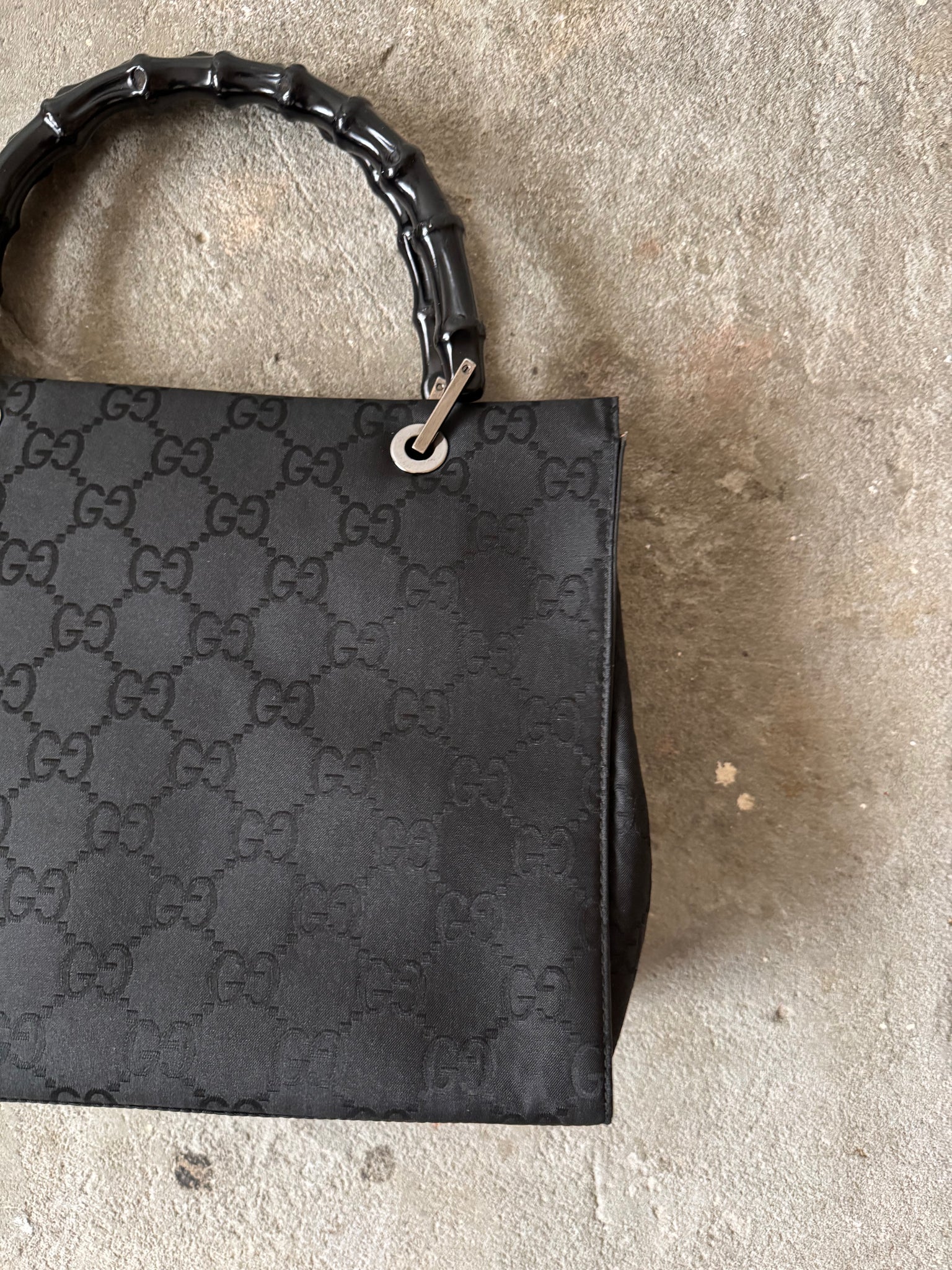 Gucci GG Monogram Bamboo Nylon Tote Bag Black