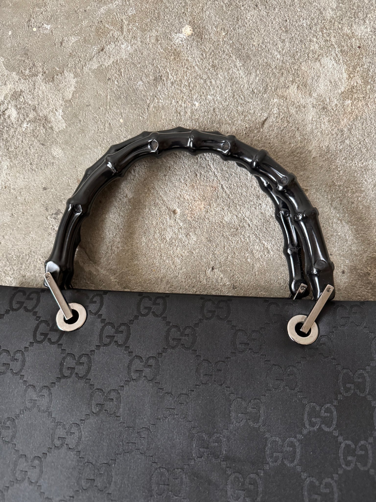 Gucci GG Monogram Bamboo Nylon Tote Bag Black
