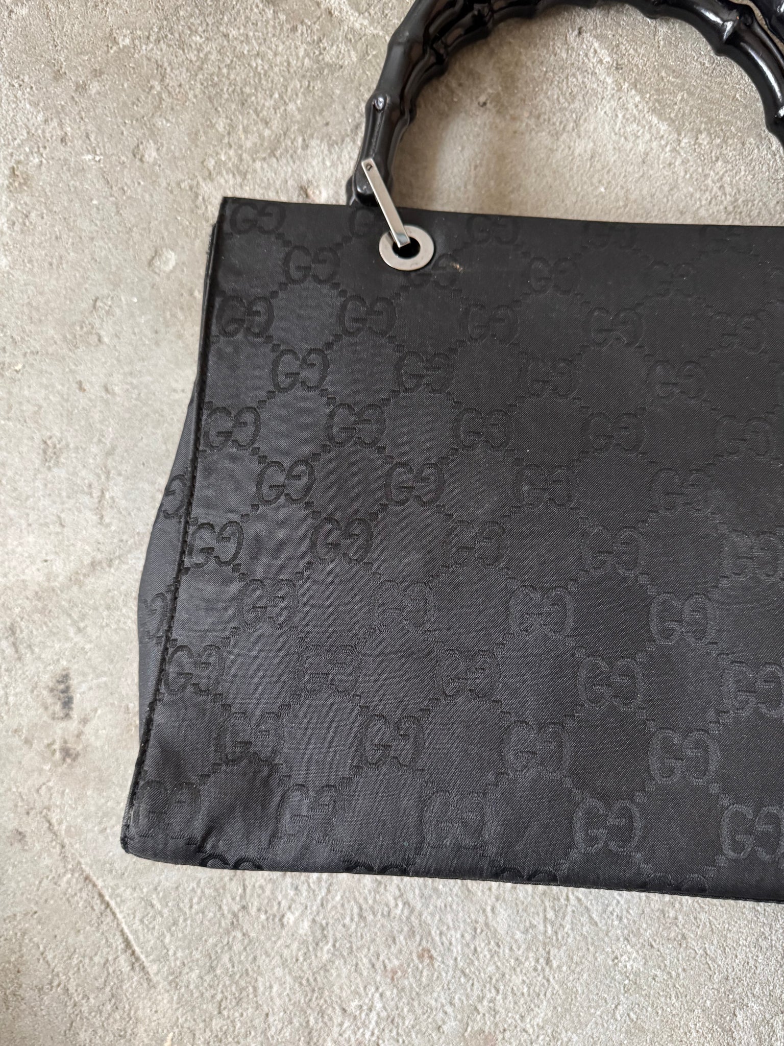 Gucci GG Monogram Bamboo Nylon Tote Bag Black